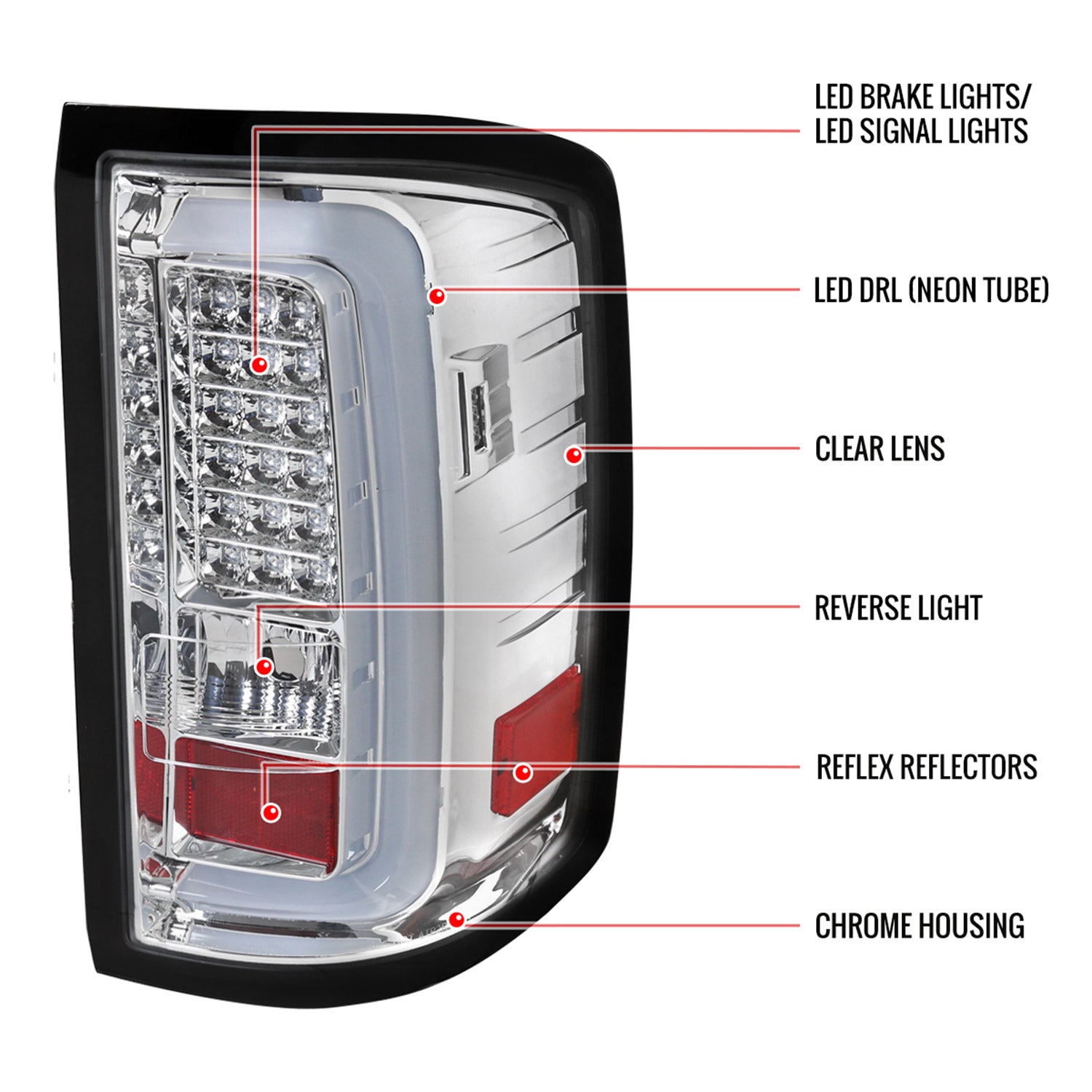 2014-2018 GMC Sierra 1500/2500HD/3500HD LED Tail Lights Chrome/Clear Lens