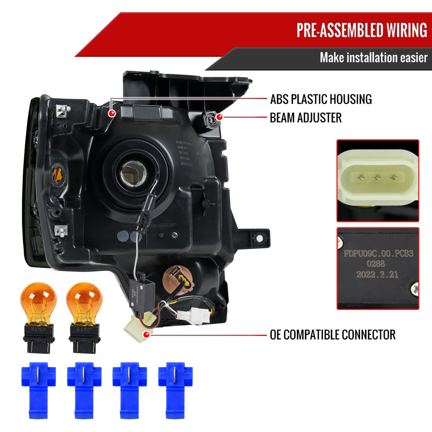 2009-2014 Ford F-150 LED Tube Factory Style Headlights Chrome/Smoke Lens