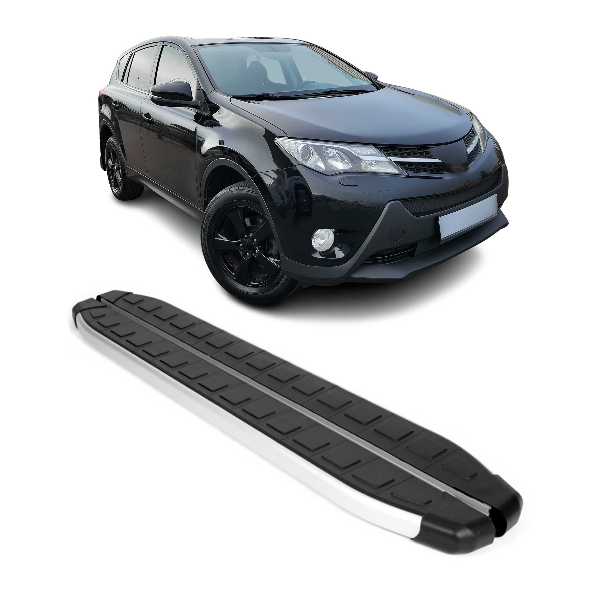 2013-2018 Toyota RAV4 Running Boards Side Steps Silver & Black