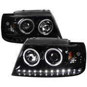 2002-2005 Ford Explorer Dual Halo Projector Headlights LED Light Strip Black
