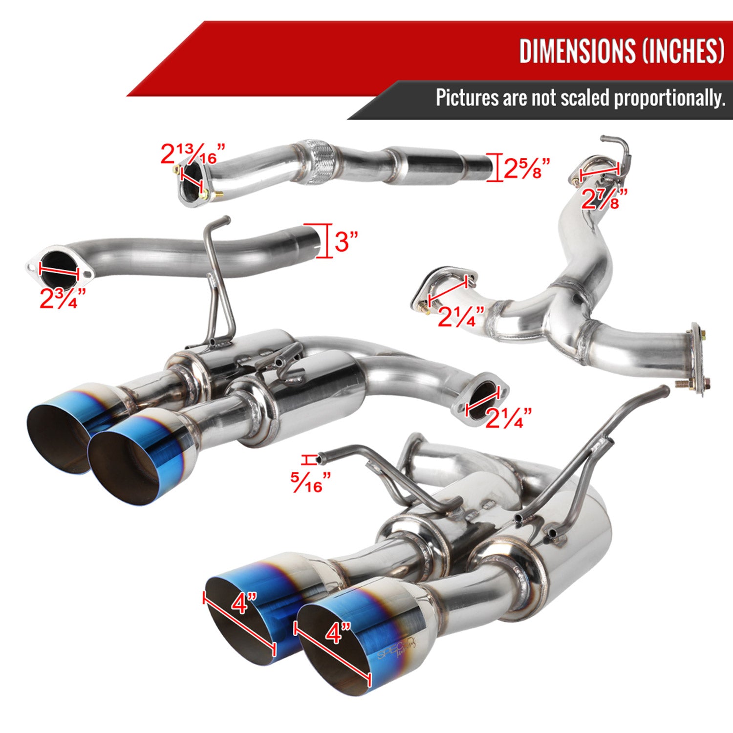 2015-2022 Subaru WRX STI 4" Quad Tip Steel Catback Exhaust System w/ Burnt Tip