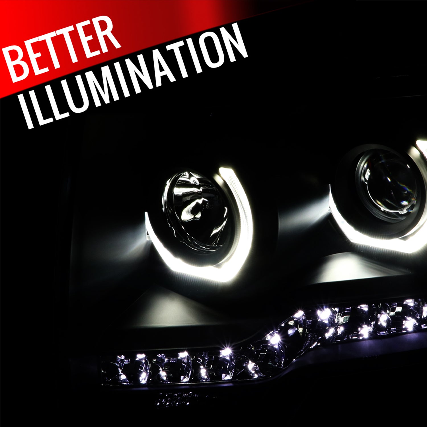 2009-2014 Ford F-150 Dual U-Ring Halo Projector Headlights LED Light Black