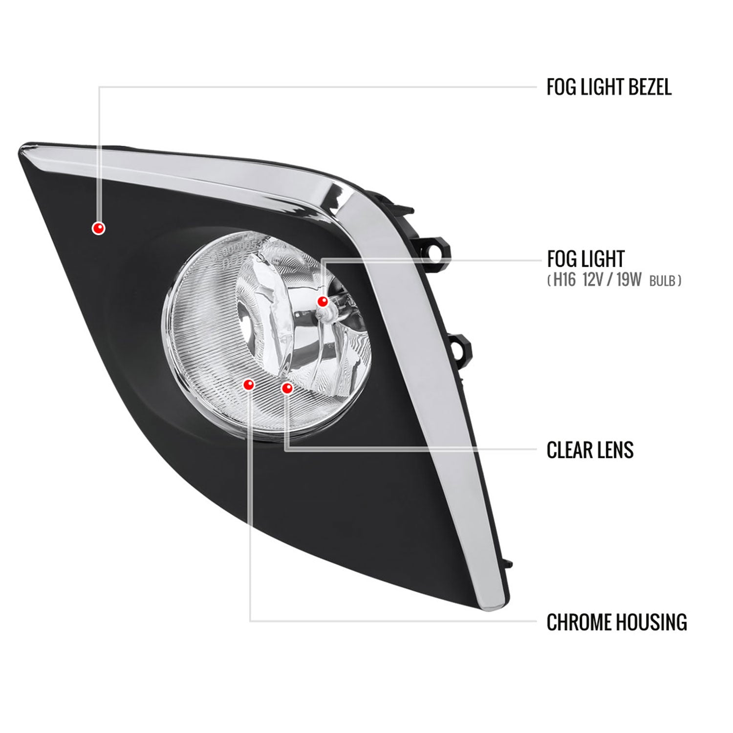 2014-2016 Toyota Corolla H16 Silver Bezel Fog Lights Kit Chrome/Clear Lens