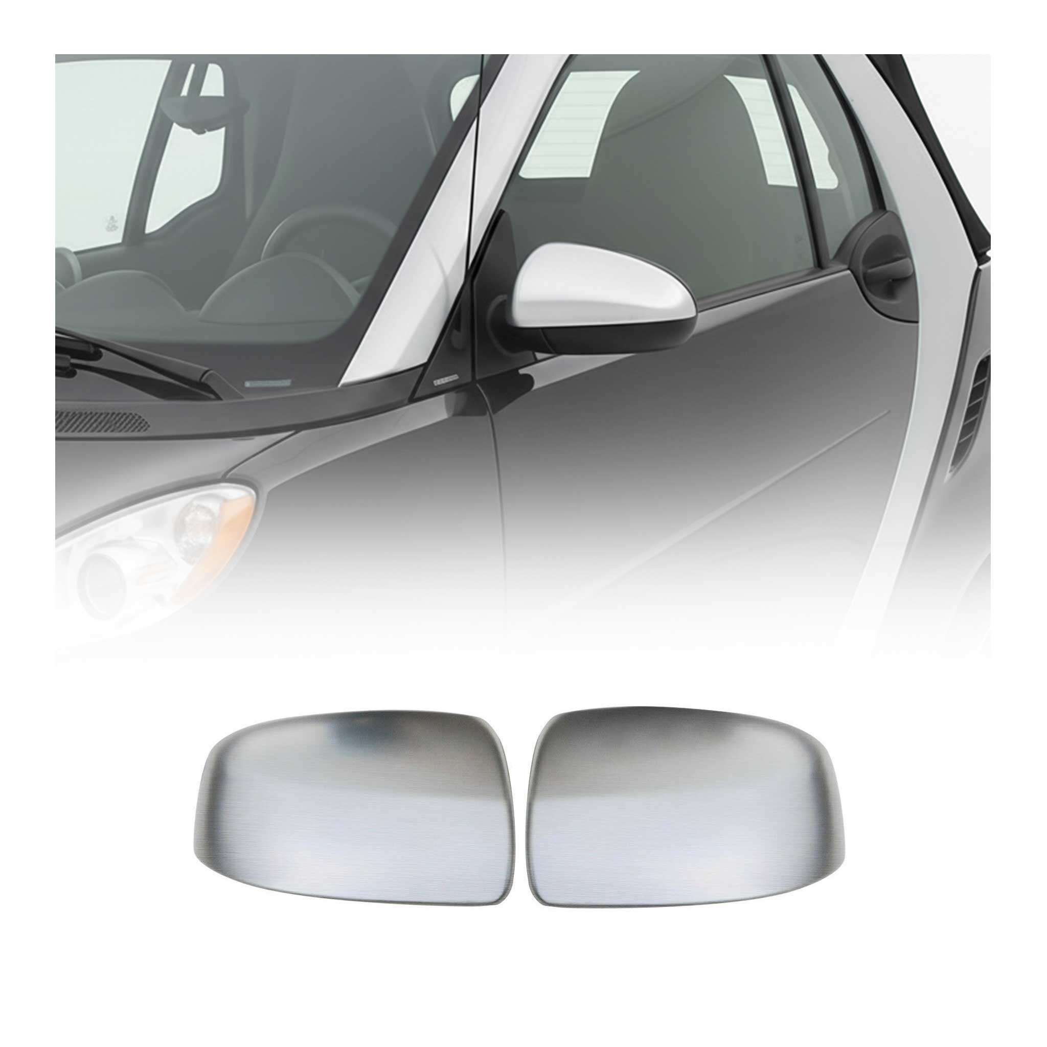 2007-2015 Smart ForTwo Side Mirror Cover Caps Brushed Stainless Steel Silver 2 Pcs