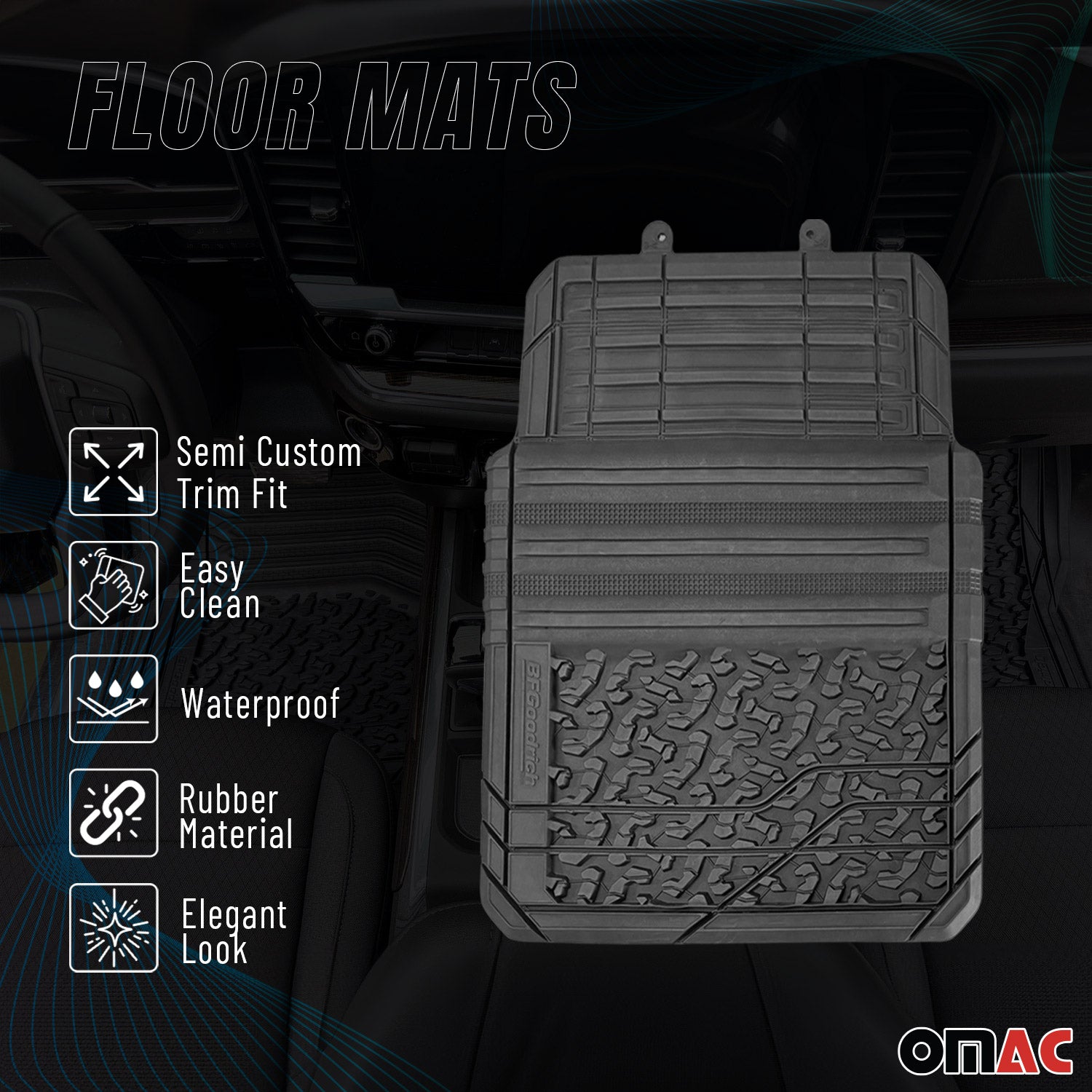 Semi Custom Trim fit Floor Mats for Ford Trucks All Season Rubber 2 Pcs