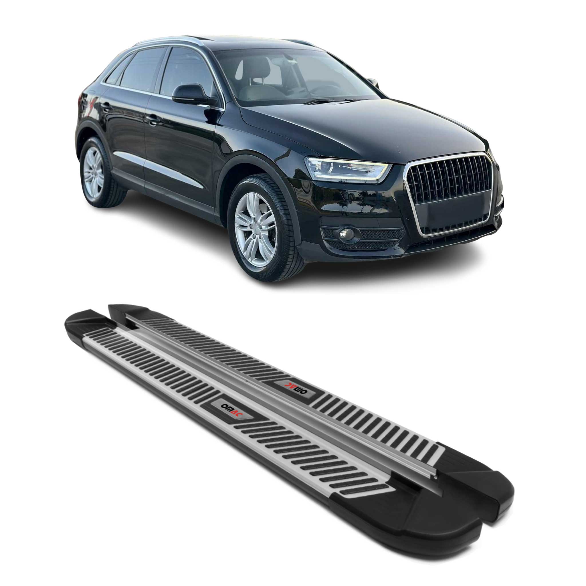 2013-2018 Audi Q3 / Q3 Quattro Running Boards Side Steps Silver & Black