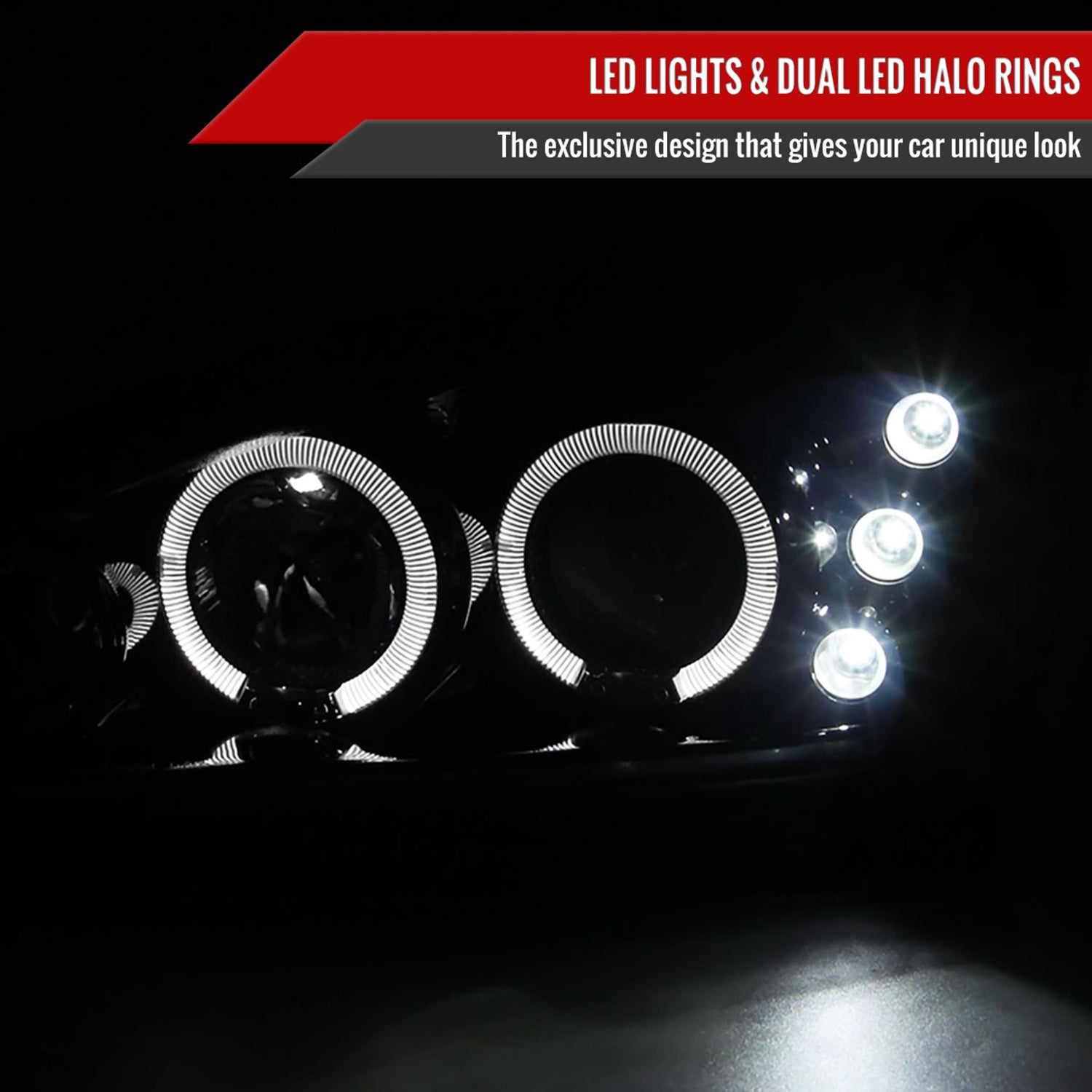 1999-2005 Pontiac Grand AM Dual Halo Projector Headlights Glossy Black/Smoke