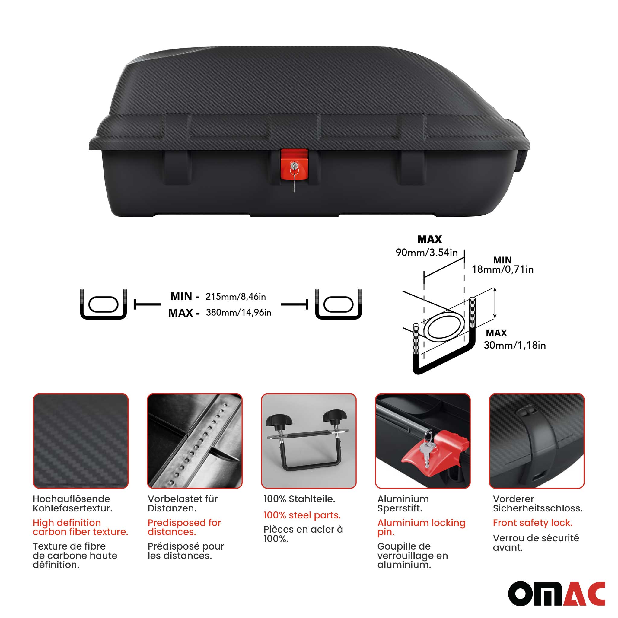 OMAC Car Rooftop Cargo Box Luggage Carrier 9.5 Cubic Feet Carbon Fiber Textured