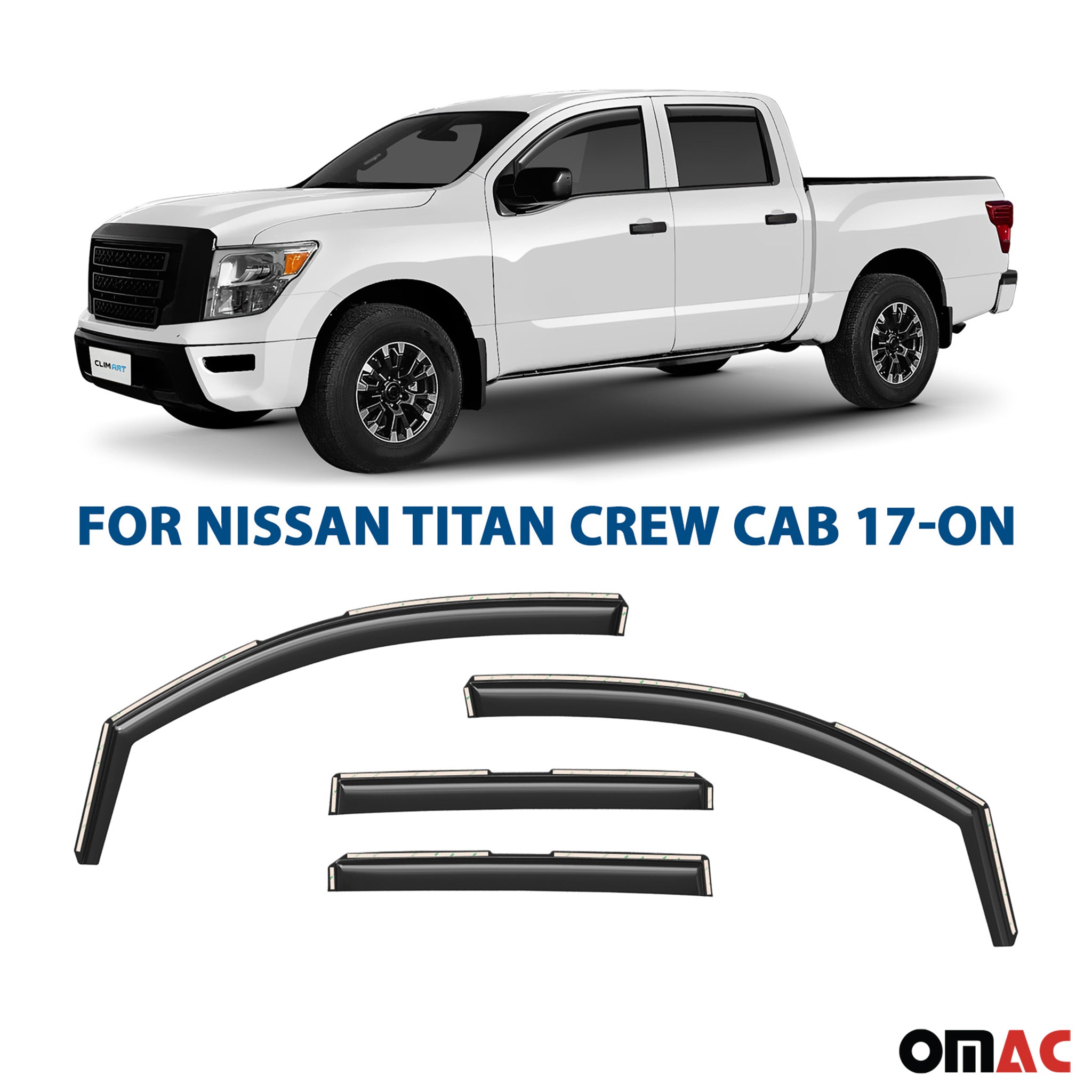 Clim Art Wind Deflectors for Nissan Titan 2017-2025 Crew Cab Shatterproof 4 Pcs