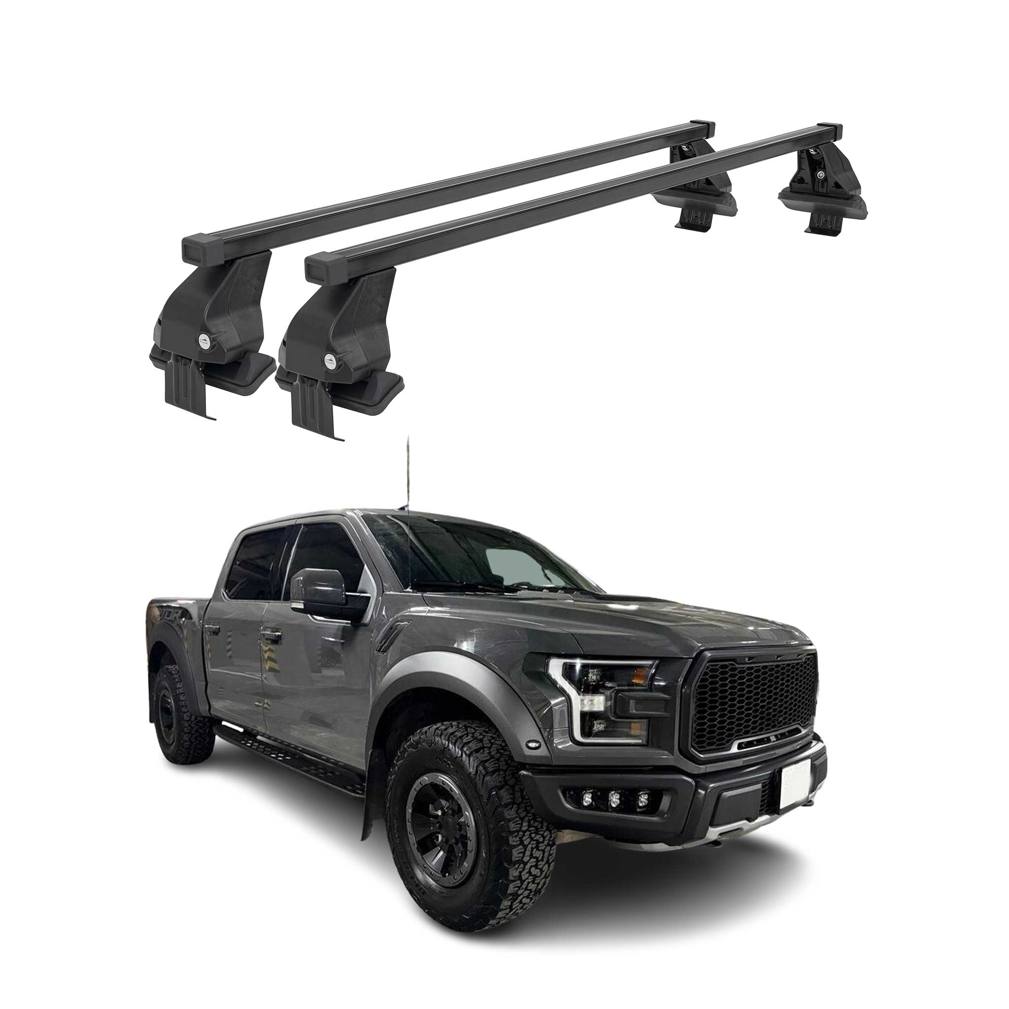 2015-2026 Ford F-150 SuperCrew Cab Roof Rack Cross Bars Black
