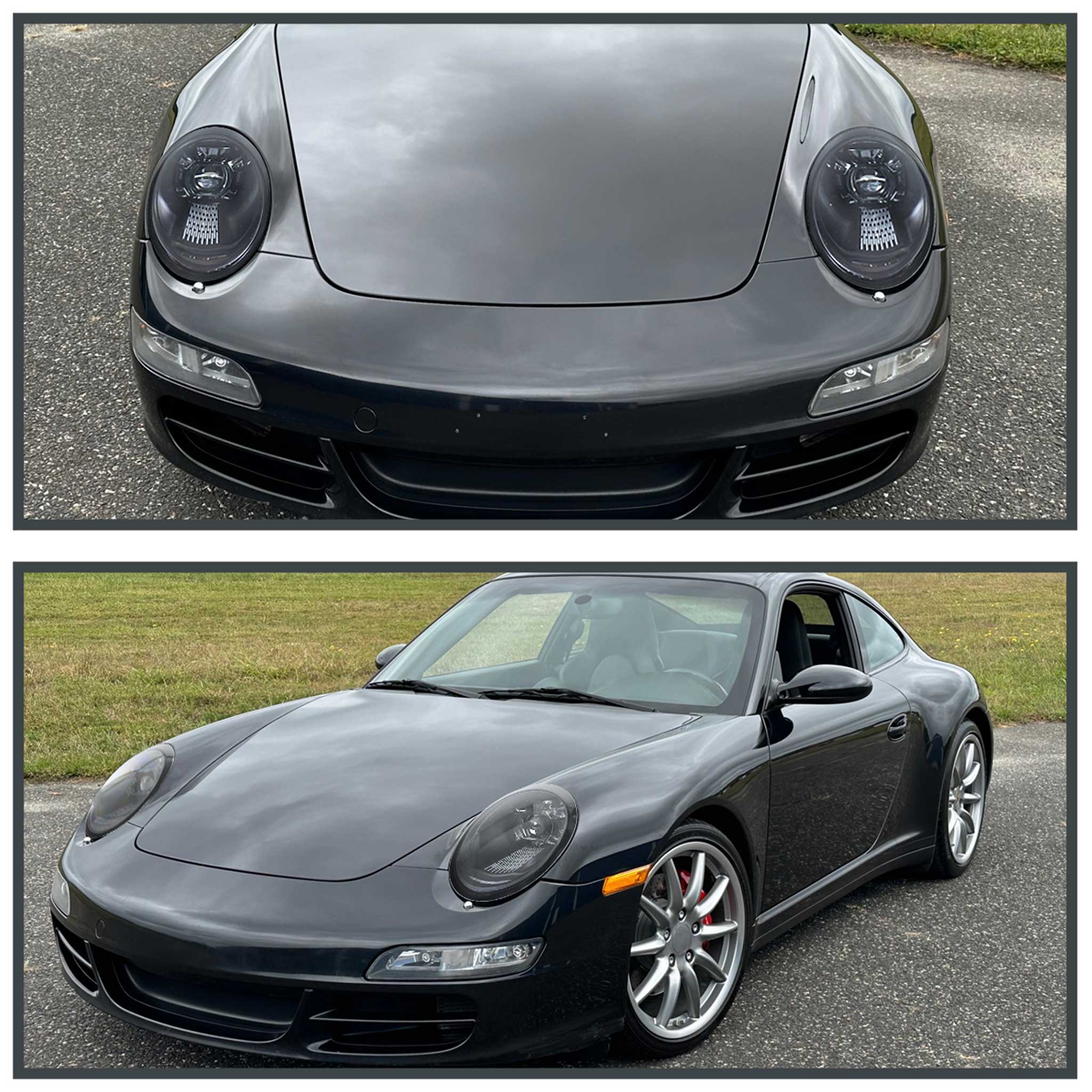 For Porsche 911 997.1 2005-2008 LED Projector DRL Headlights Matte Black Housing Glossy Black Accents Clear Lens