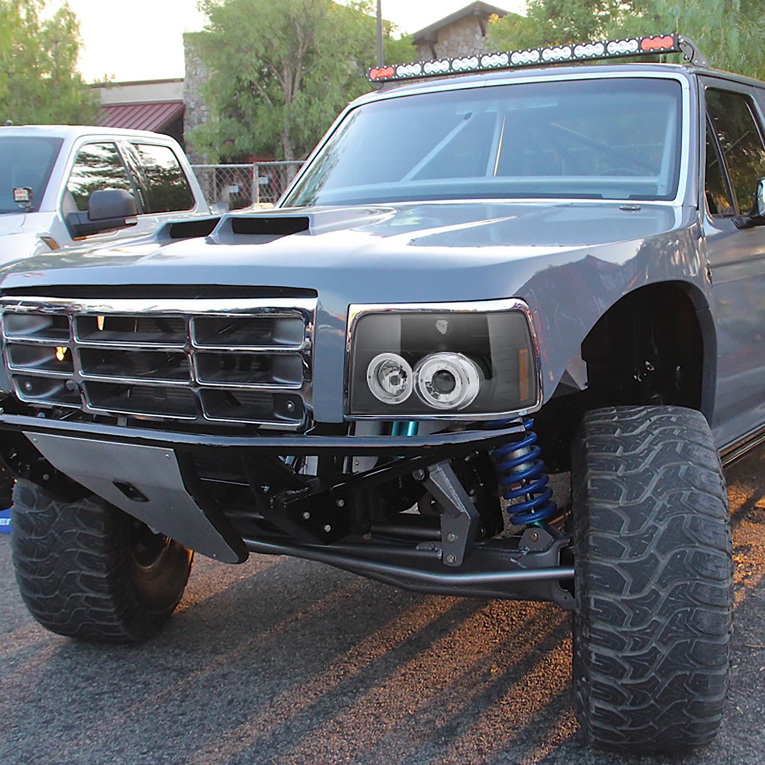 1992-1996 Ford F-150 F-250 F-350 Bronco Dual Halo Headlights - V2 Black