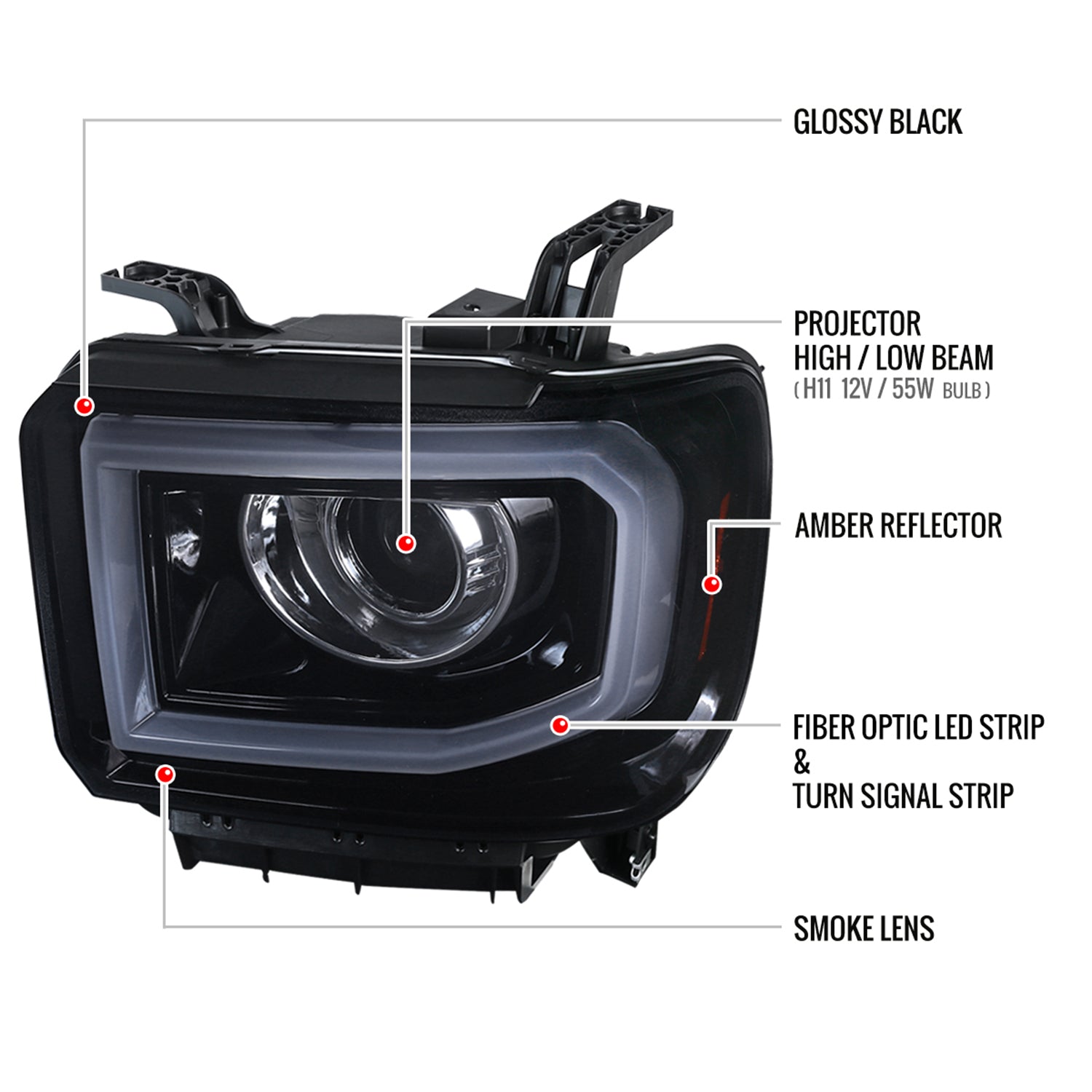 2014-2019 GMC Sierra 1500/2500/3500 LED Bar Headlights LED Signal Lights Black