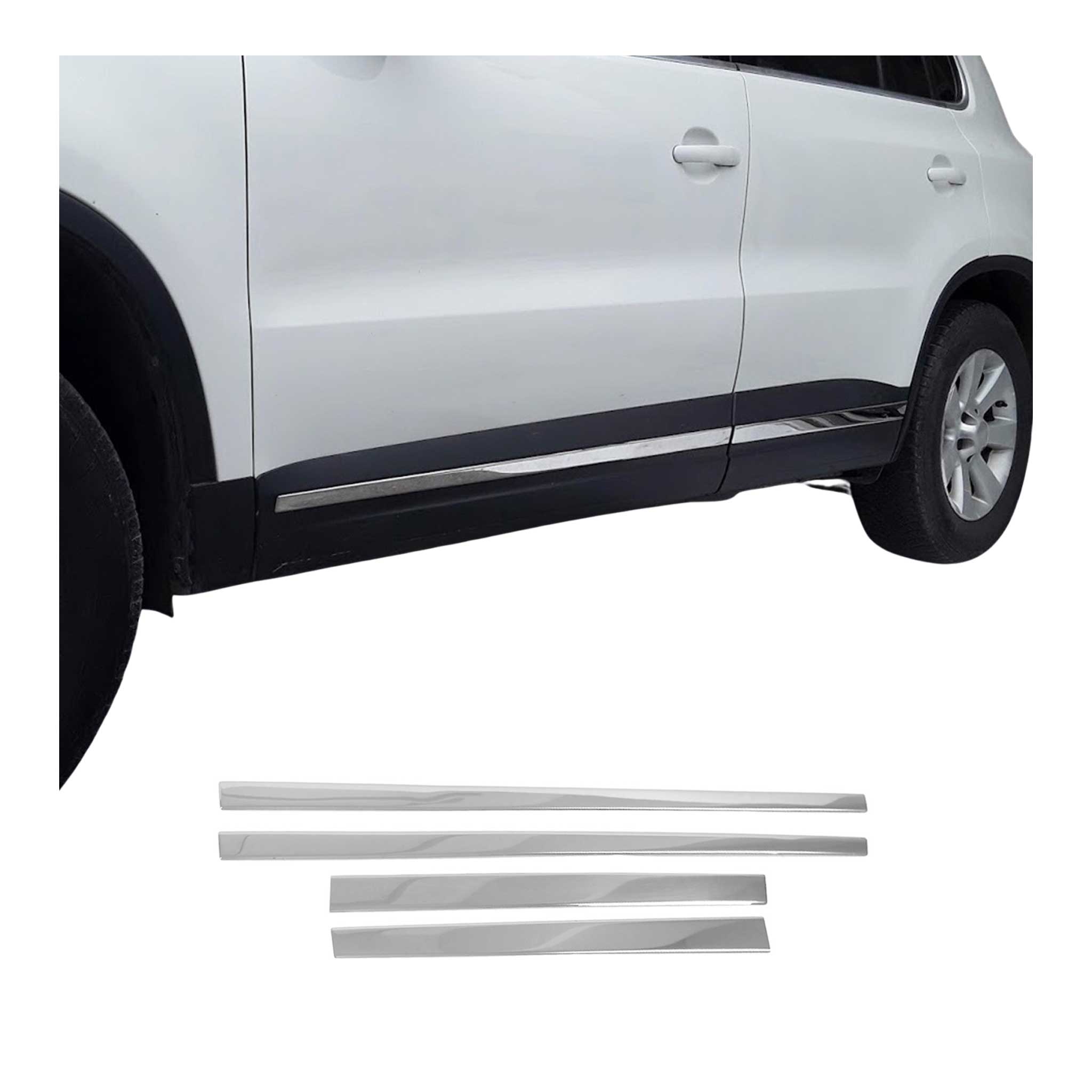 2012-2017 VW Tiguan Side Door Molding Trim Skirt Garnish Stainless Steel Silver 4 Pcs