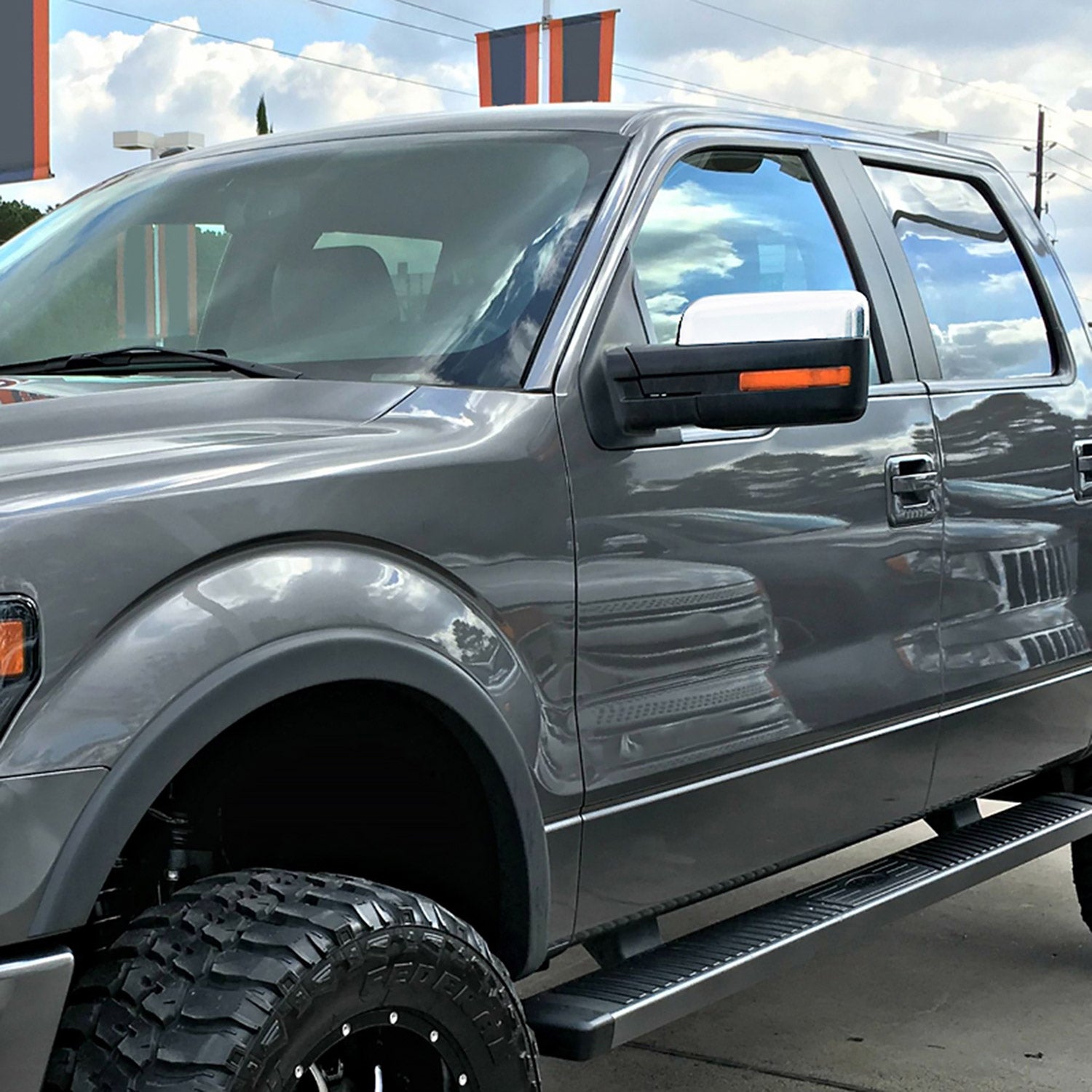 2007-2014 Ford F-150 Chrome Heated Side Mirror Amber Turn &Puddle Light Driver