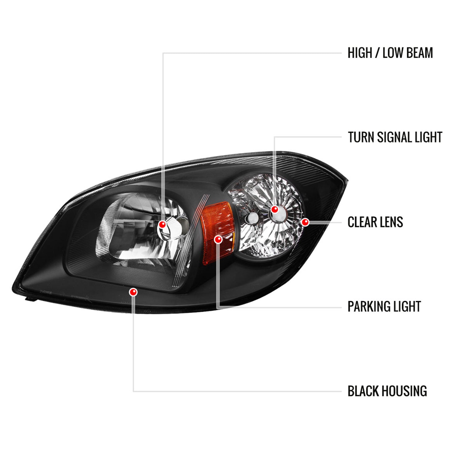 2005-2010 Chevy Cobalt Pontiac Pursuit Factory Crystal Headlights Matt Black