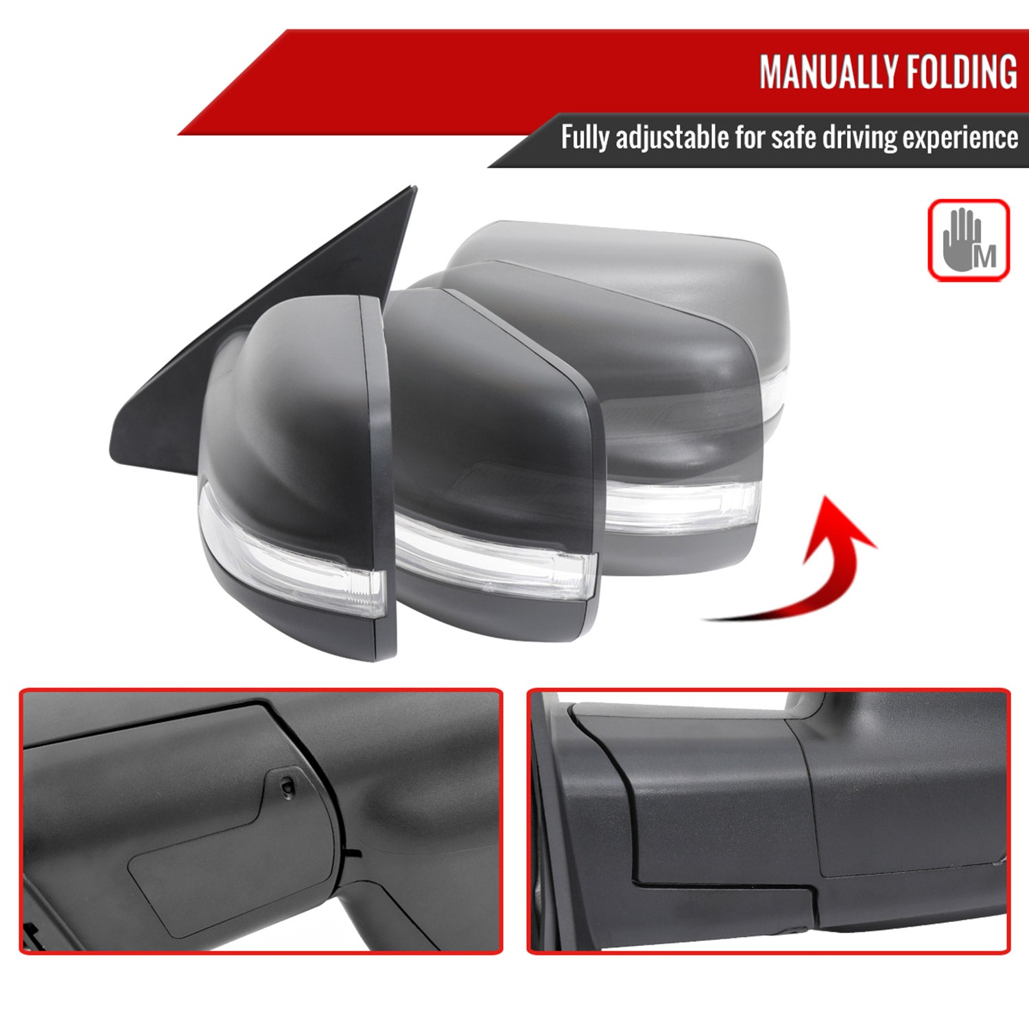 2019-2024 Dodge RAM 1500 Black Manual Fold & Heated Side Mirror Driver Side