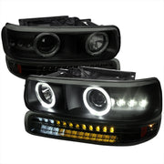1999-2002 Chevy Silverado/ Chevy Tahoe/Suburban Dual Halo Headlights LED Black