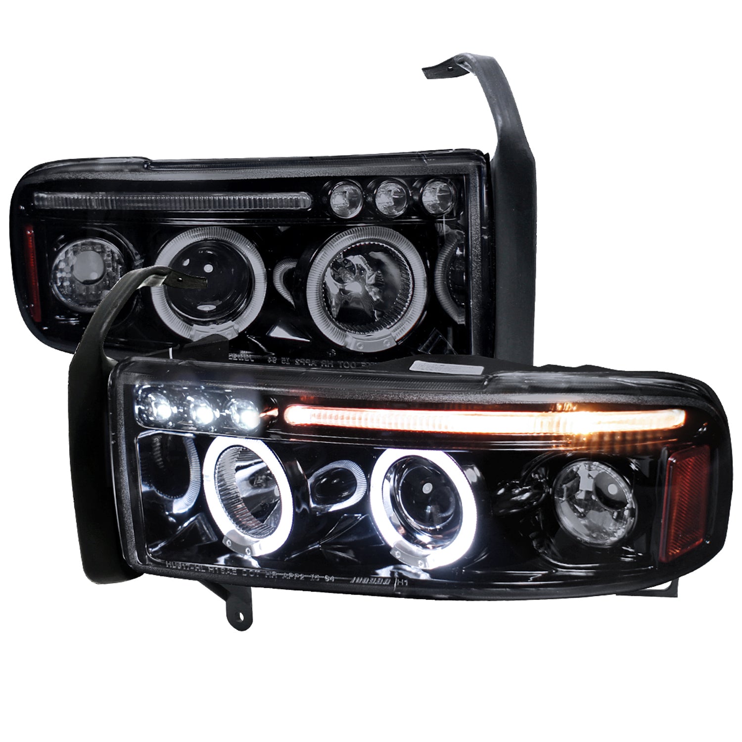 1994-2001 Dodge RAM 1500 2500 3500 Dual Halo Projector Headlights Black/Smoke