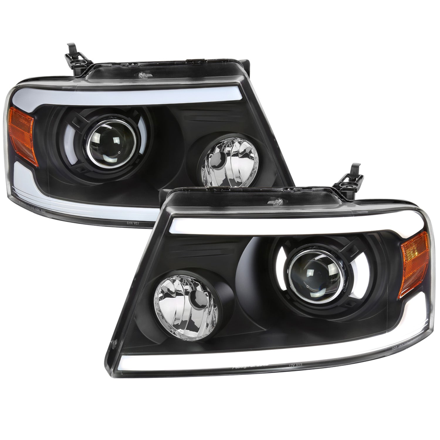 2004-2008 Ford F-150/06-2008 Lincoln Mark LT LED Tube Projector Headlights Black