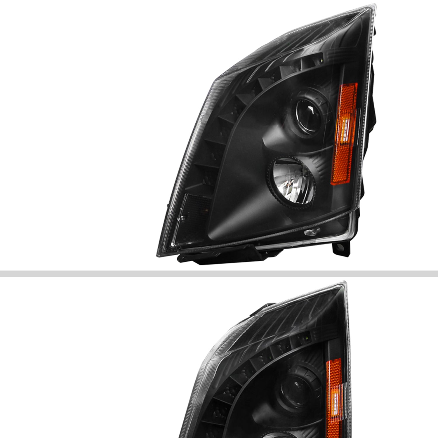 2008-2014 Cadillac CTS Projector Headlights w/LED Light Strip Matt Black/Clear