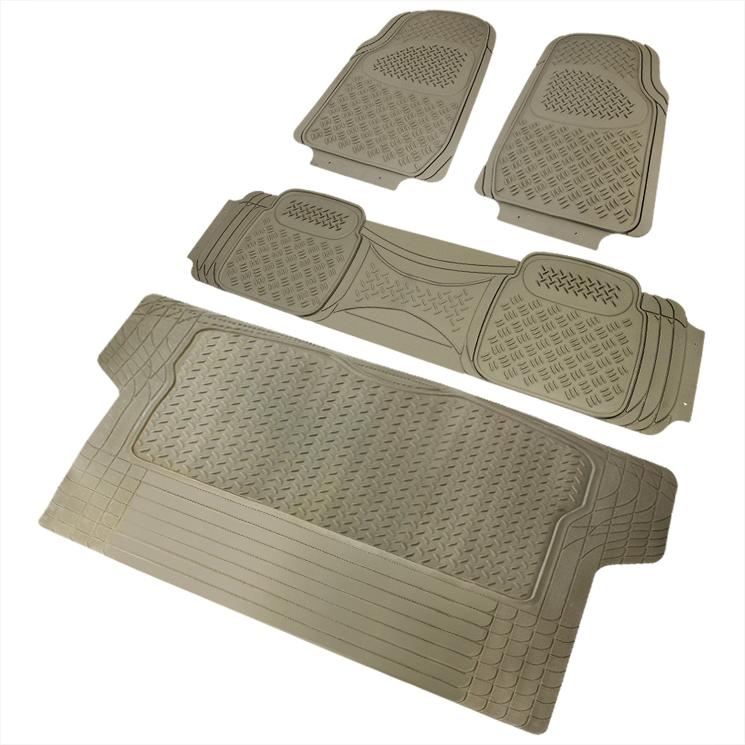 Universal fit Rubber Car Floor Mats Trunk Cargo Liner All Weather 4Pcs Beige