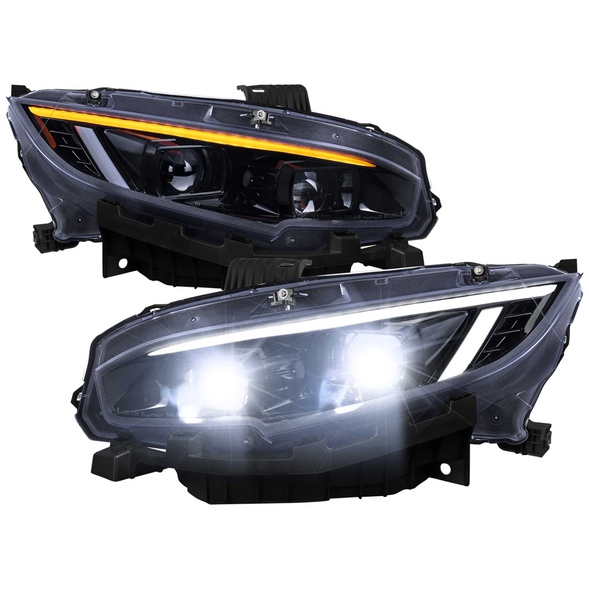 For Honda Civic 2016-2021 Full LED Projector Headlights Sequential DRL Black Smoked Lens Glossy