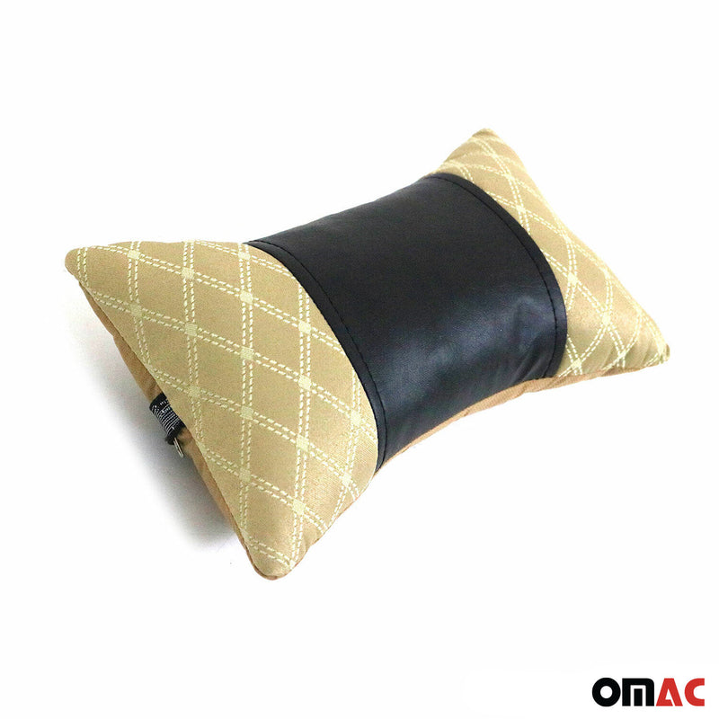 Car Seat Neck Pillow Head Shoulder Rest Pad Fabric and PU Leather Beige