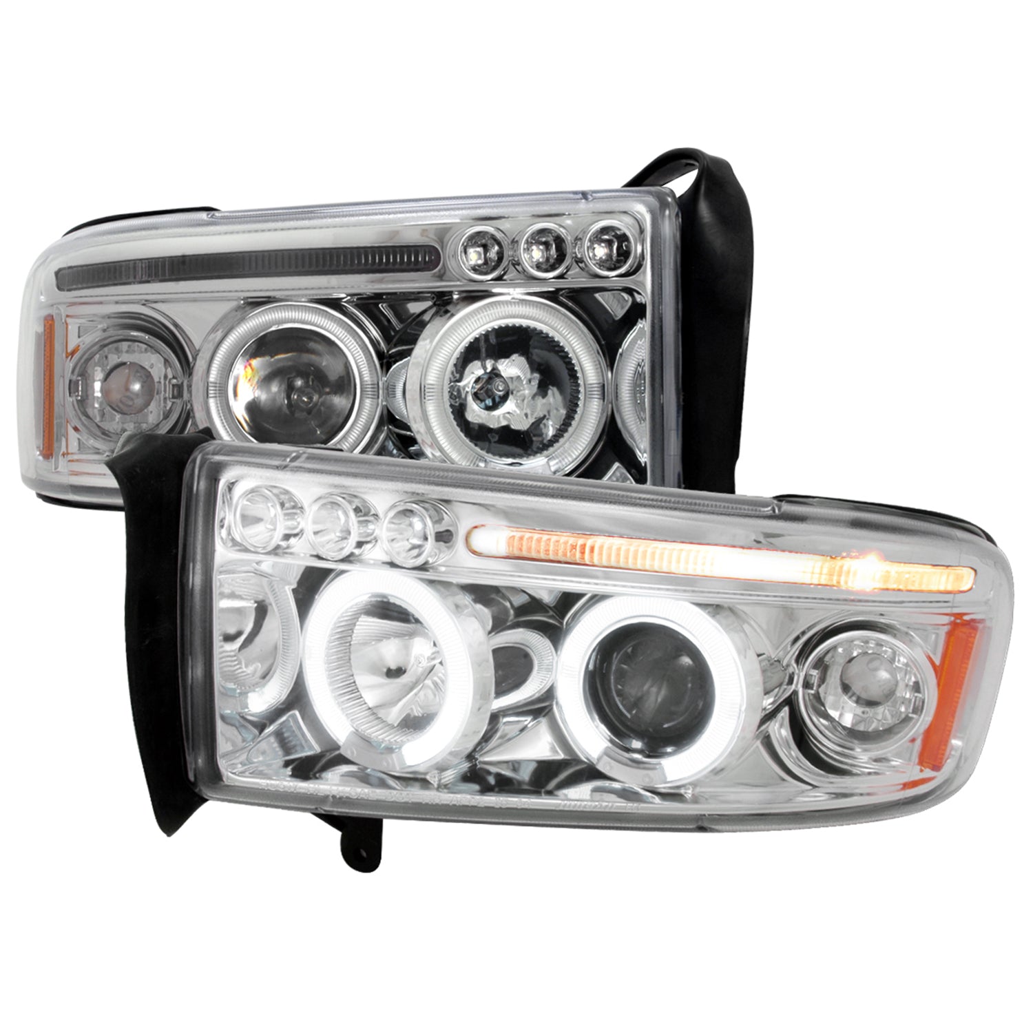 1994-2001 Dodge RAM 1500 2500 3500 Dual Halo Projector Headlights Chrome/Clear