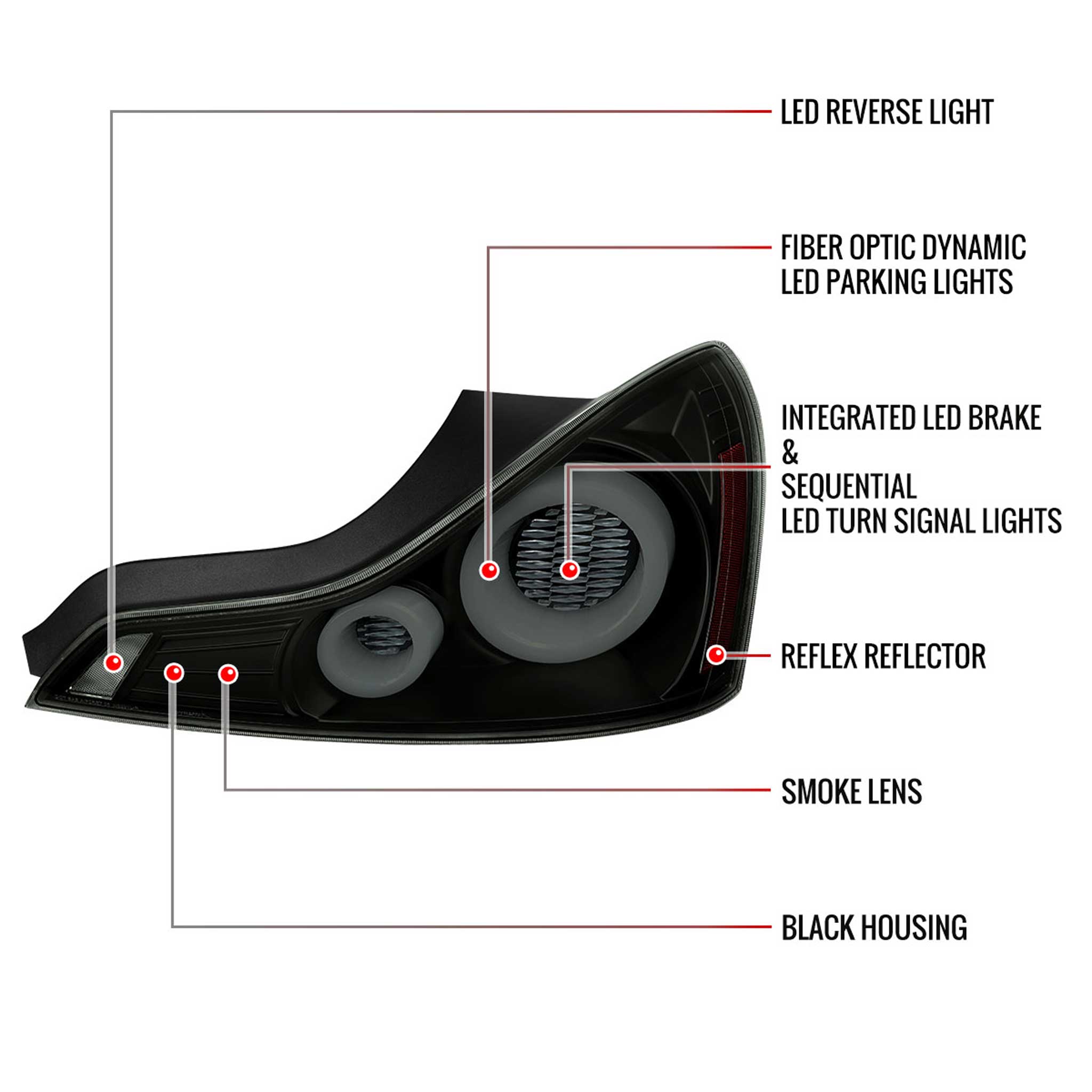 For Infiniti G37 2008-13 / Q60 Coupe 2014-15 LED Tail Lights Switchback Sequential Turn Signals Black Housing Smoked Lens
