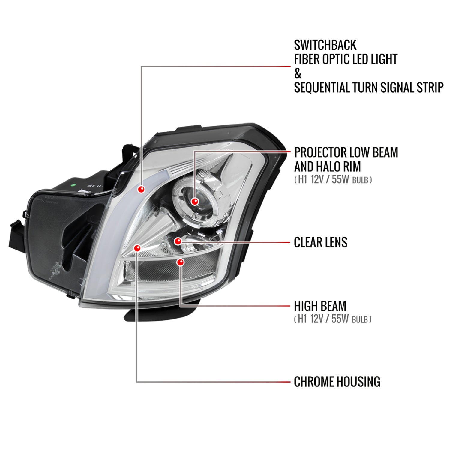 2003-2007 Cadillac CTS Halo LED Turn Signal Projector Headlights Chrome