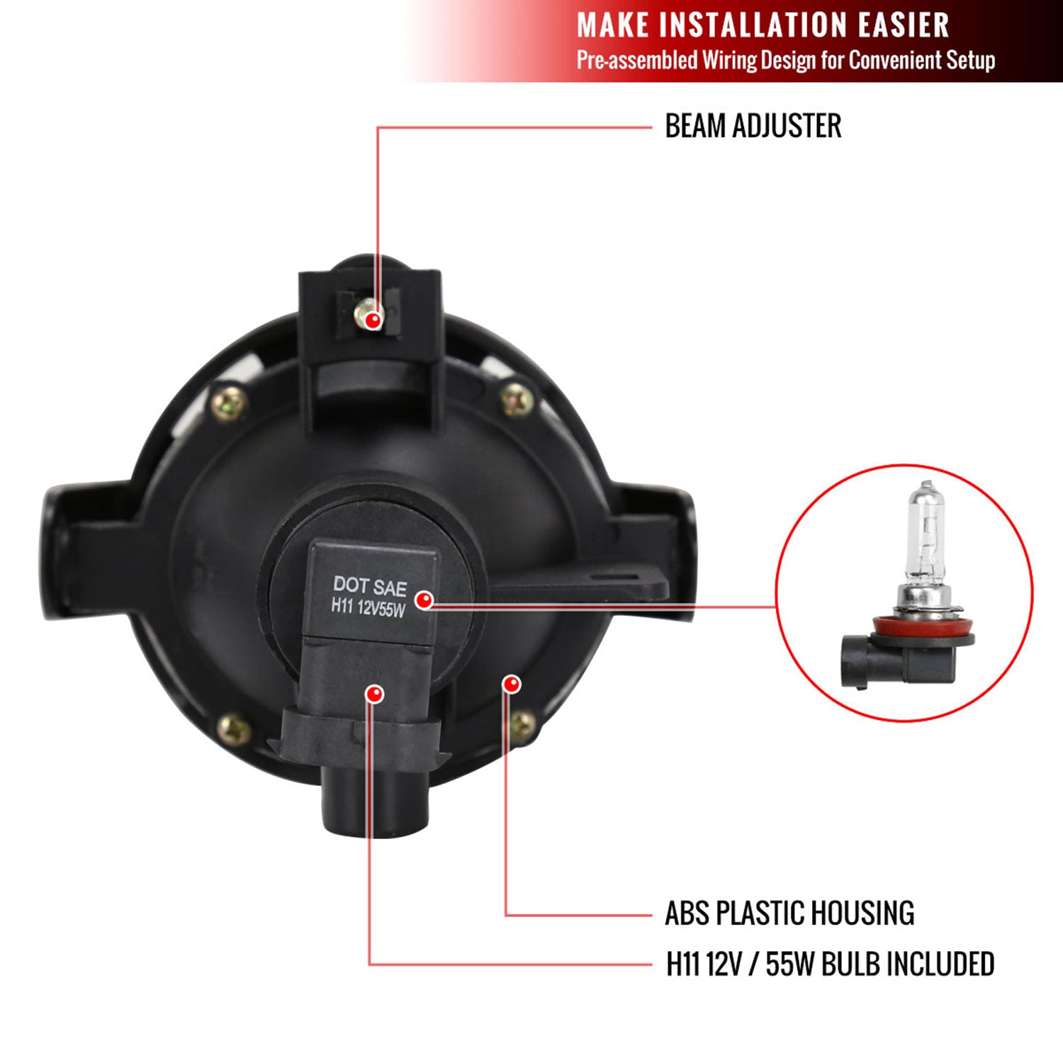 2014-2015 Chevy Camaro 3.6L V6 12V/55W H11 Projector Fog Lights Kit Chrome