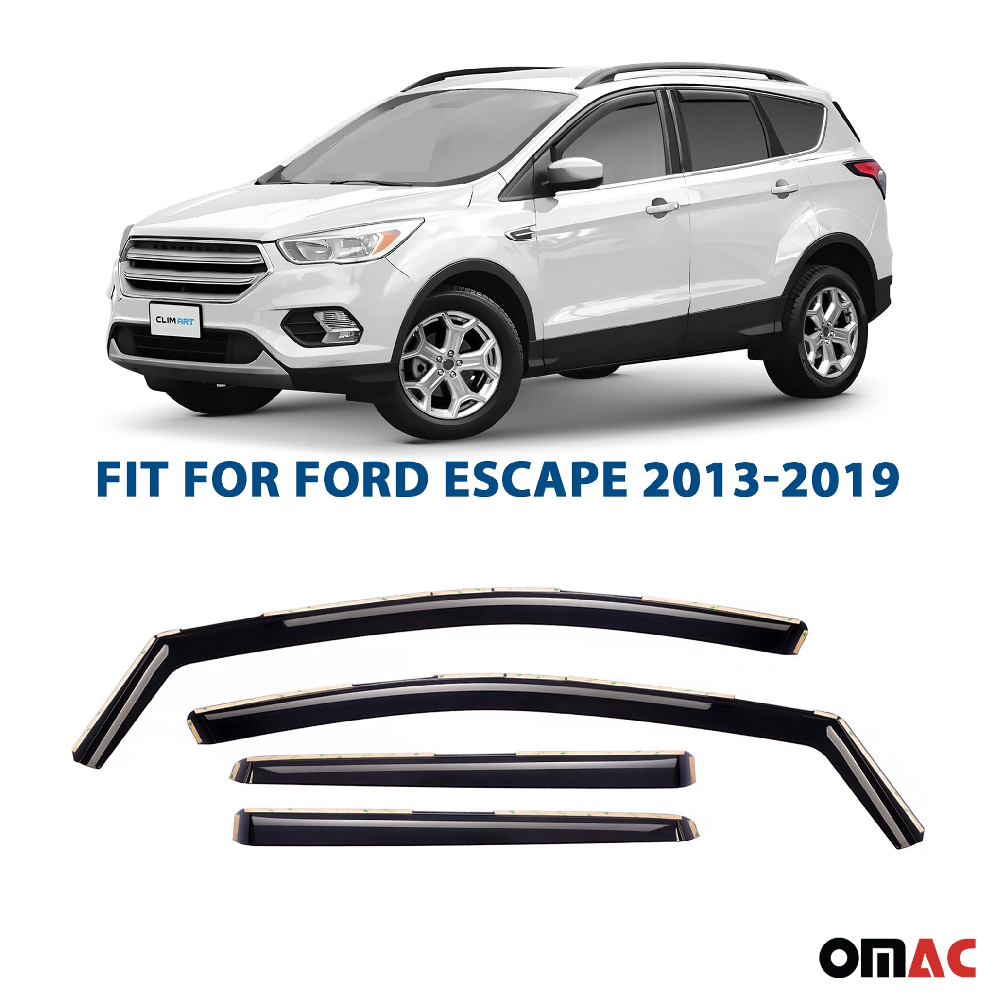 Clim Art Wind Deflectors for Ford Escape 2013-2019 Shatterproof Dark Smoke 4 Pcs