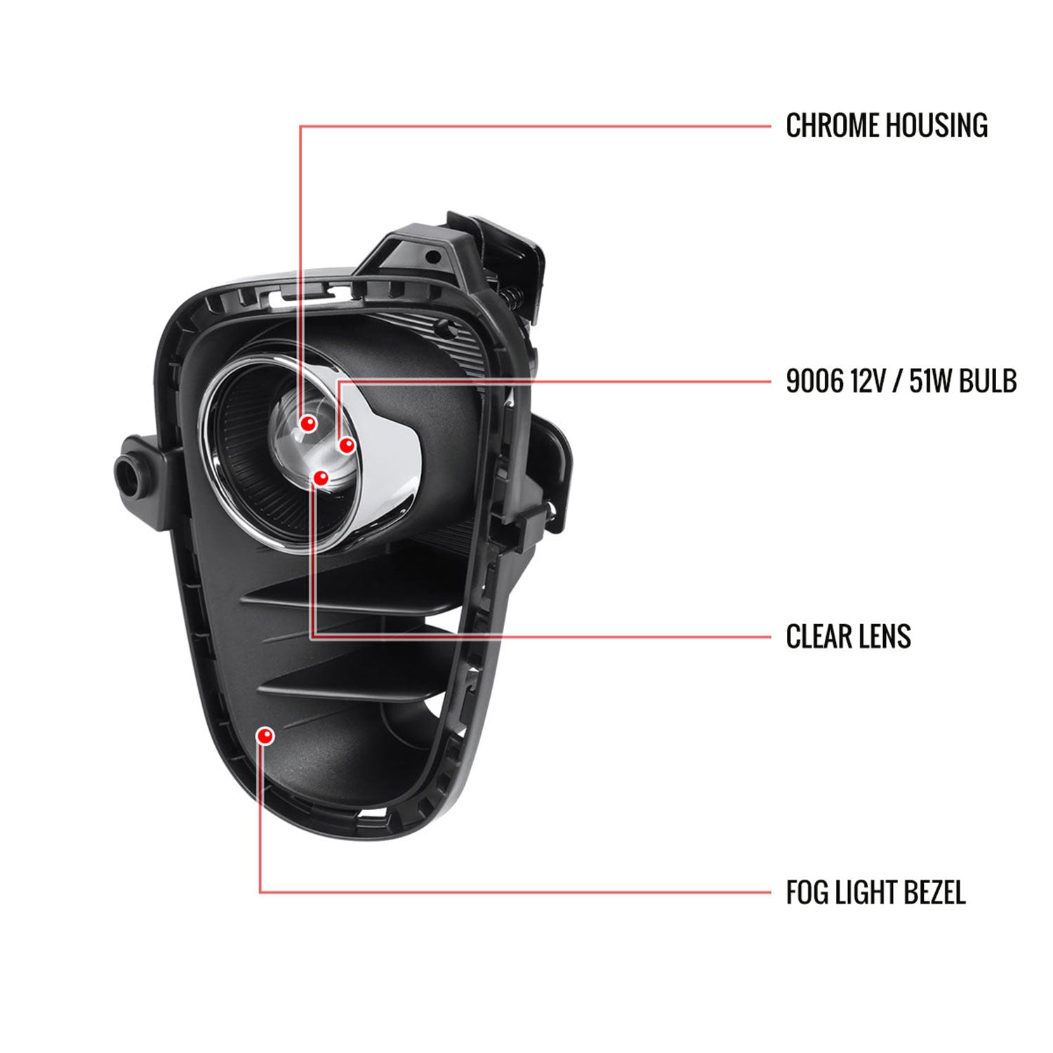 2018-2020 Kia Rio 9006 12v/51w Projector Fog Lights Kit Chrome/Clear Lens