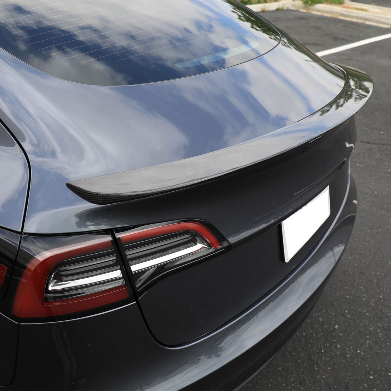2017-2020 Tesla Model 3 Glossy Black Carbon Fiber Factory Rear Trunk Spoiler