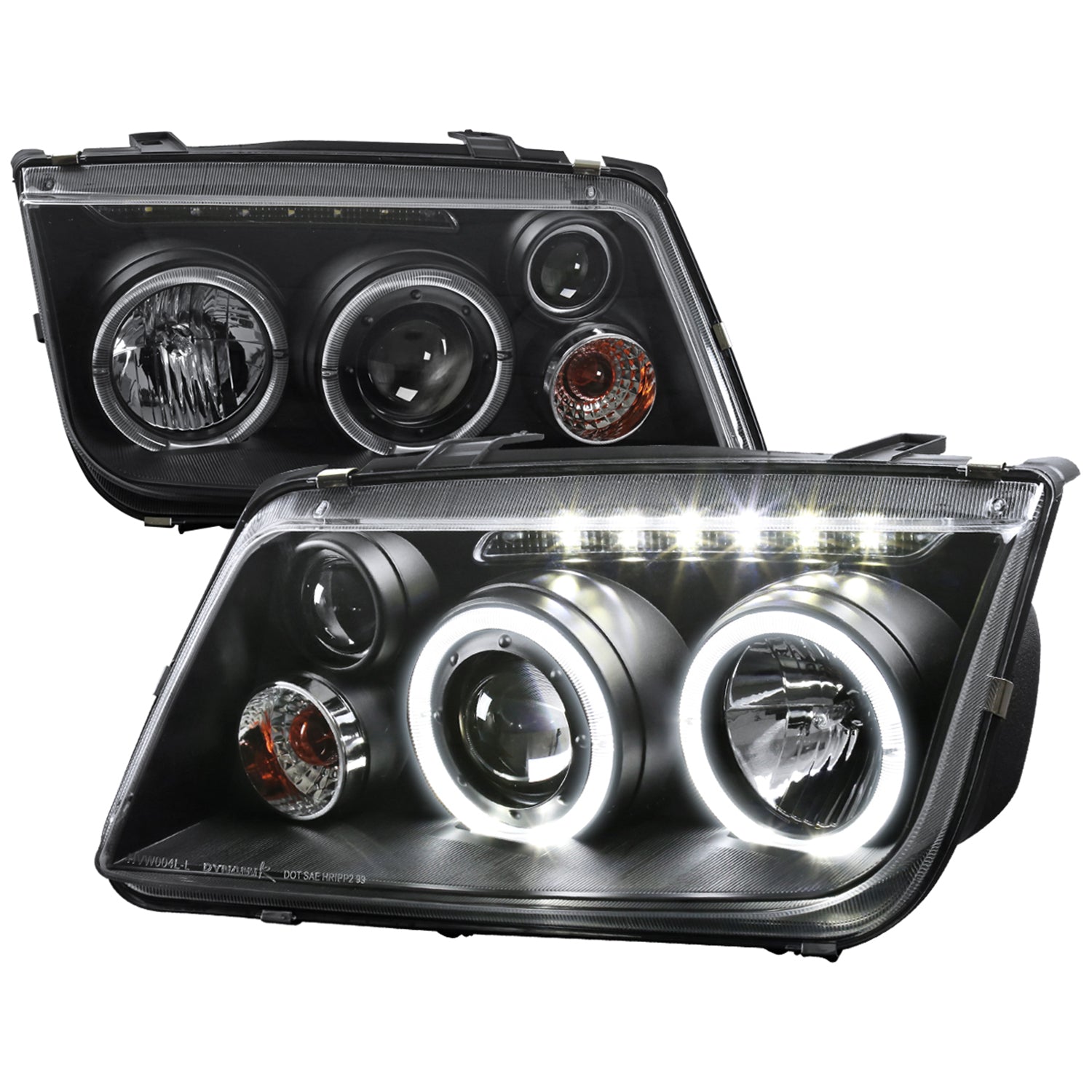 1999-2005 VW Jetta/Bora Mk4 Dual Halo Projector Headlights LED Light Black