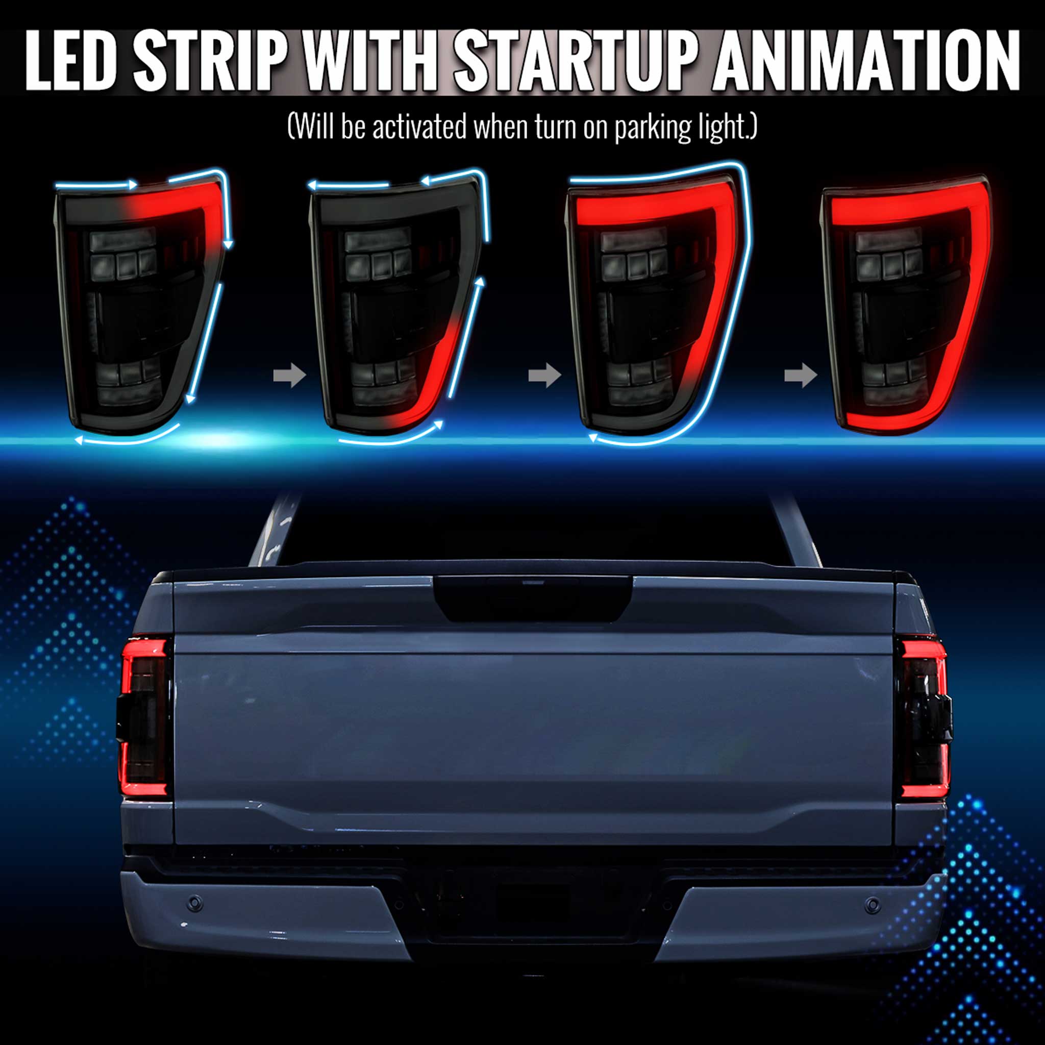 For Ford F-150 2021-2023 Ful LED Tail Light Black Housing Smoked Lens