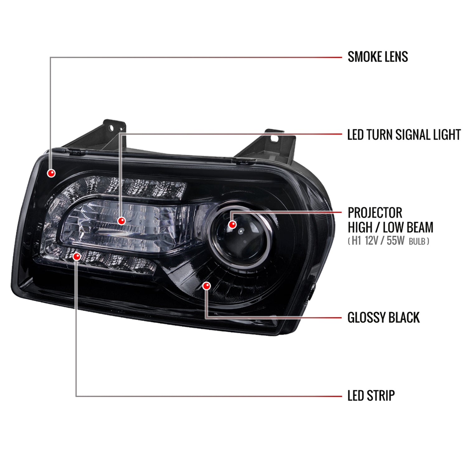 2005-2010 Chrysler 300 Base/LX/Touring Headlights LED Light&LED Signal Smoke