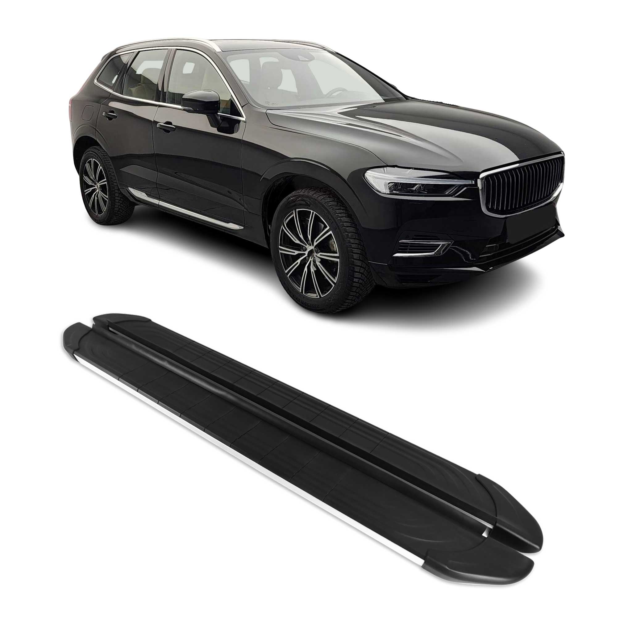 2018-2026 Volvo XC60 Side Step Nerf Bars Running Boards Alu Silver Black 2x