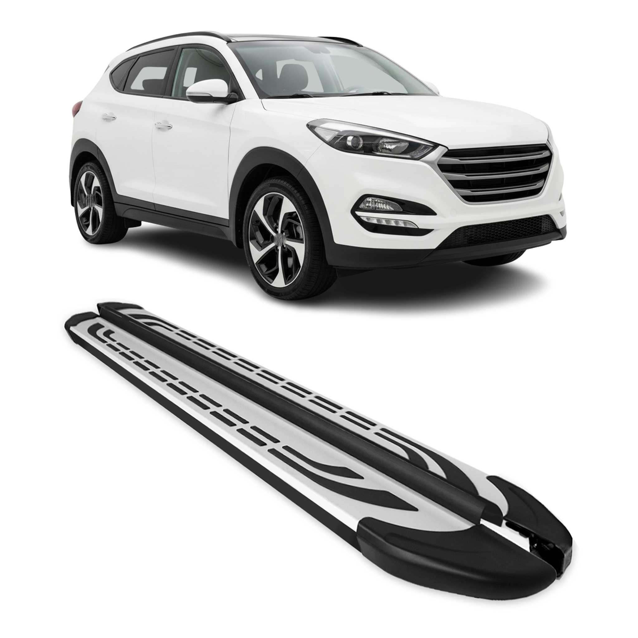 2016-2021 Hyundai Tucson Running Boards Side Steps Silver & Black