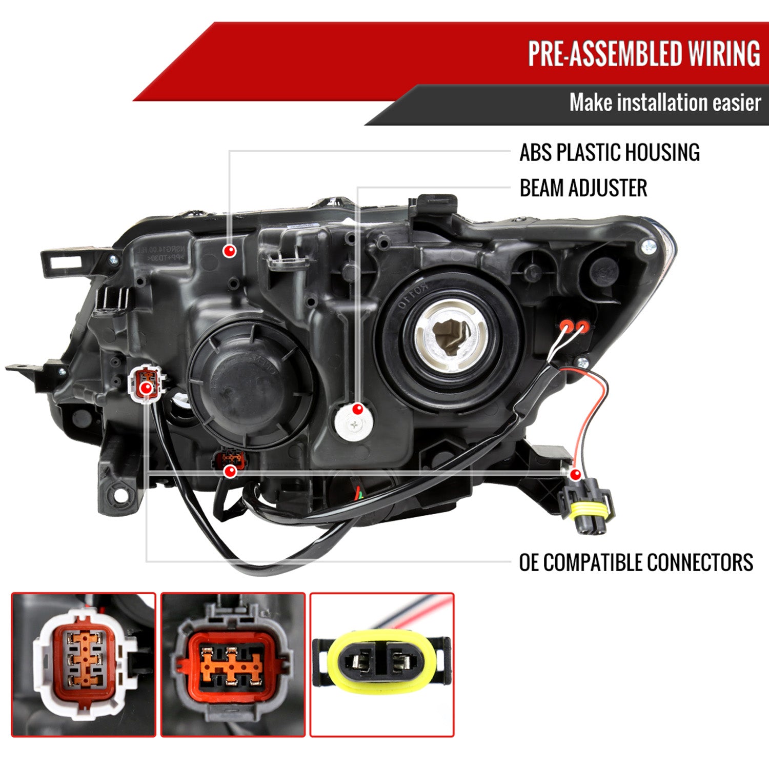 2014-2016 Nissan Rogue LED Strip Factory Passenger/Right Side Headlight Black