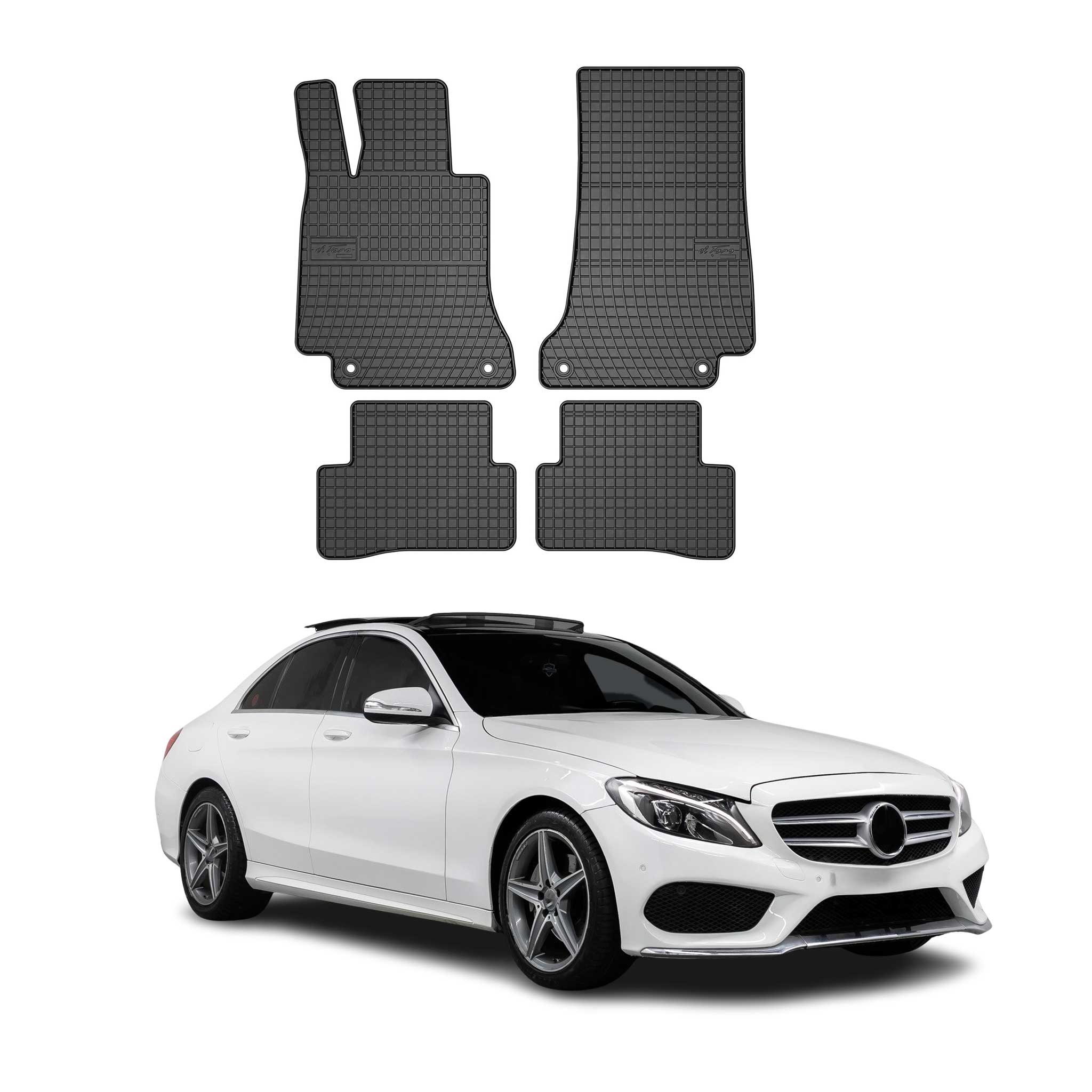 2015-2021 Mercedes C Class W205 Floor Mats Liners Full Set All Weather Rubber Black