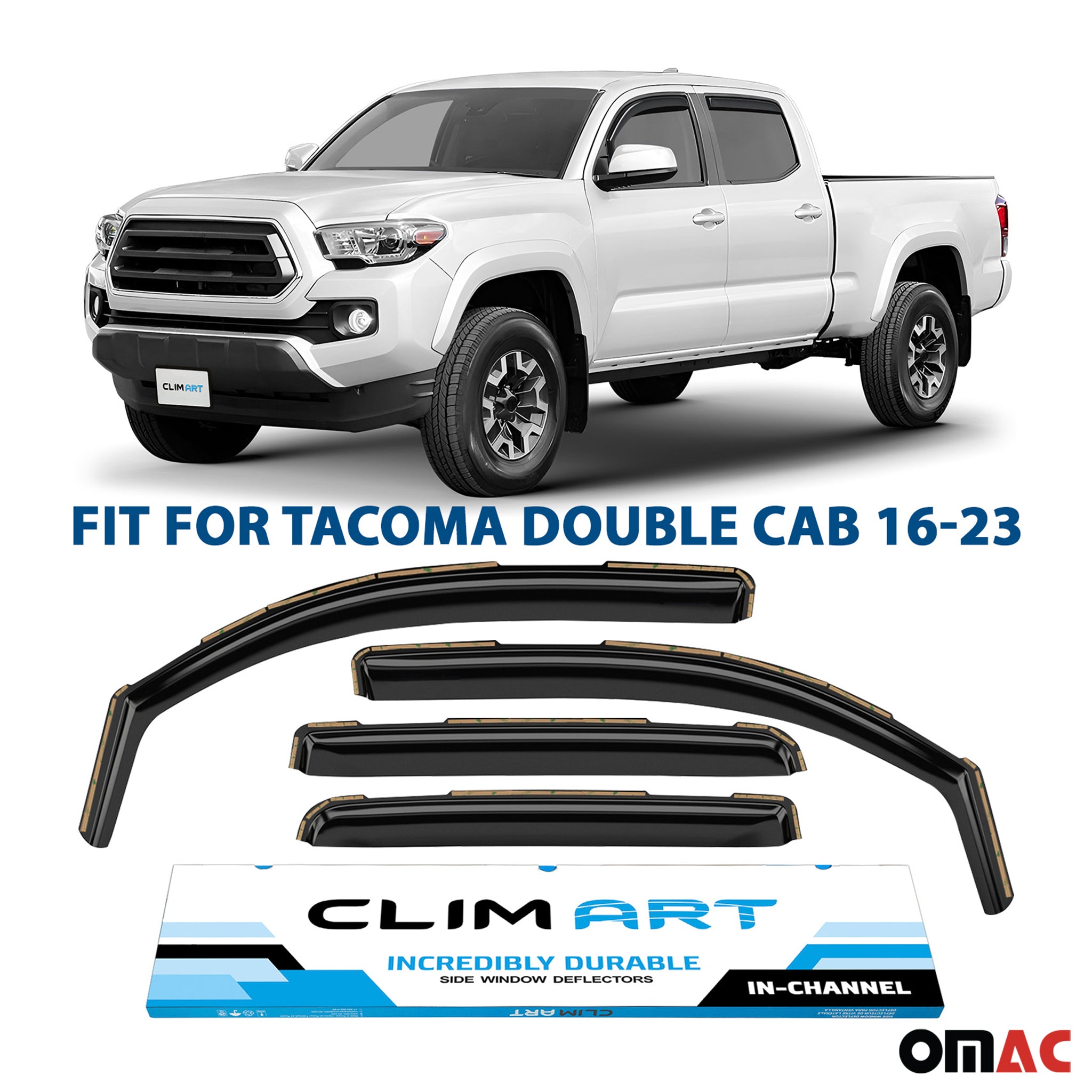 Clim Art Wind Deflectors for Toyota Tacoma 2016-2023 Double Cab Shatterproof 4x