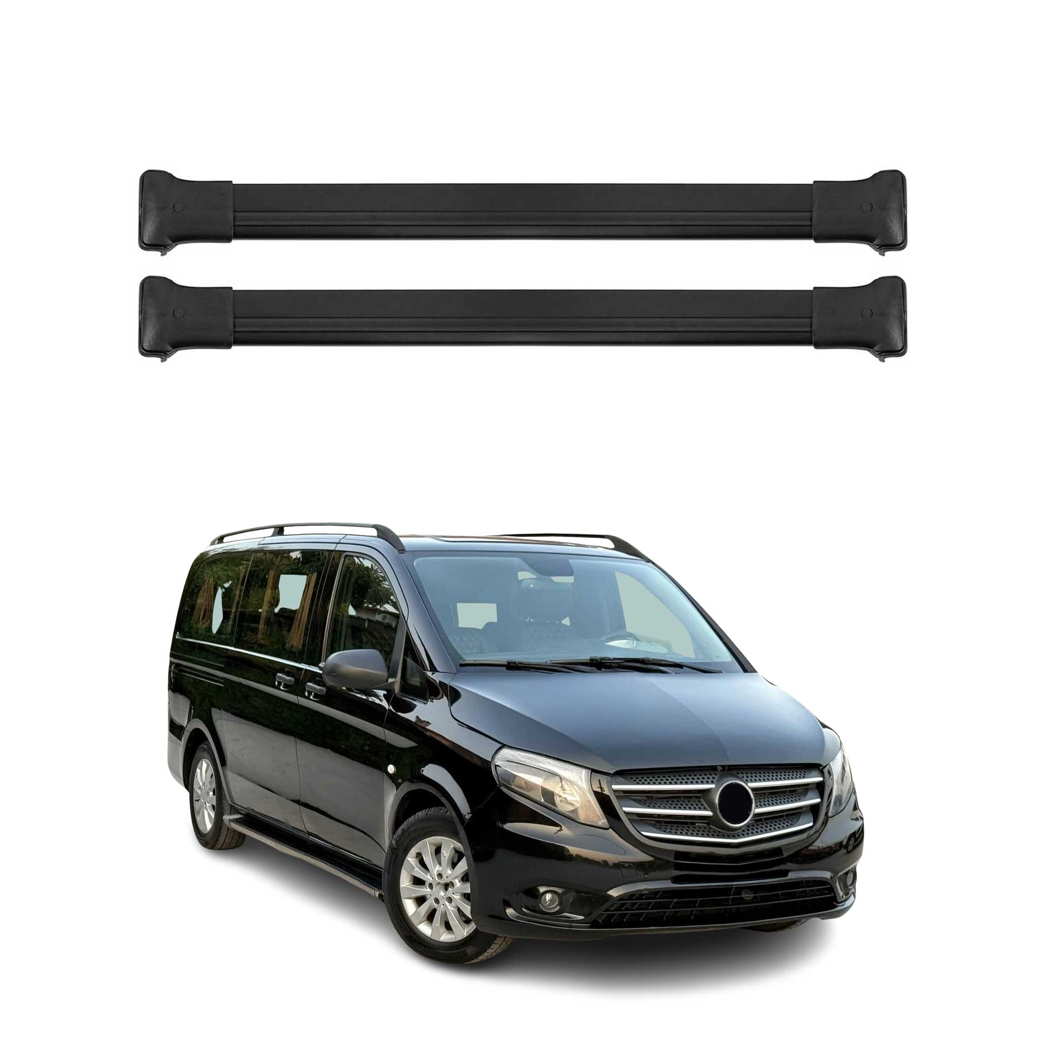 Alu Roof Racks Cross Bars Luggage Carrier for Mercedes Metris 2016-2023 Black 2x