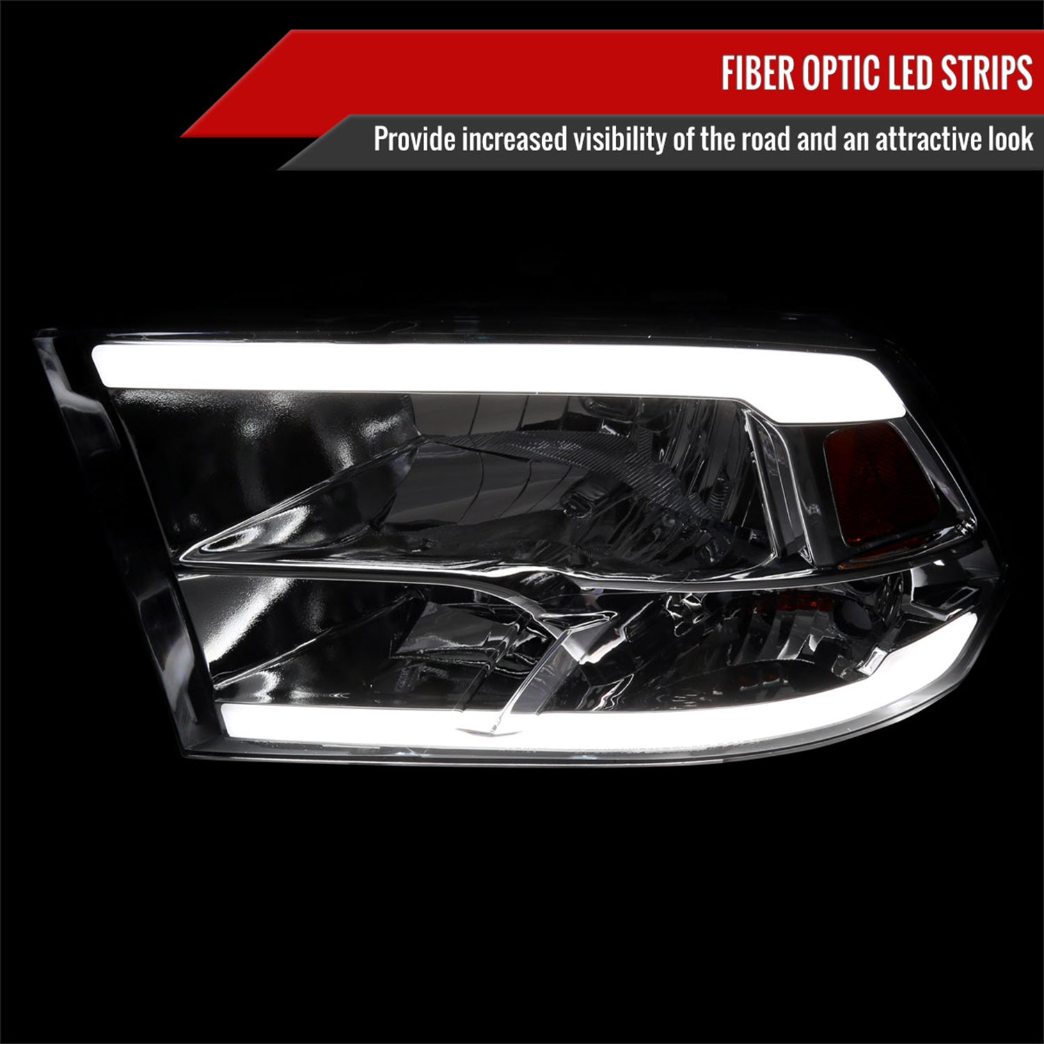 2009-2019 Dodge Ram 1500 2500 3500 Quad Headlights w/LED Tube Chrome/Clear