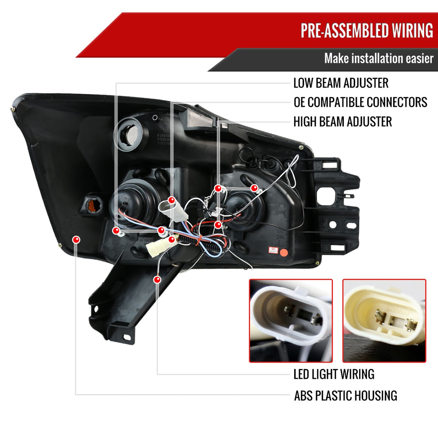 2004-2015 Nissan Titan/ 04-2007 Armada Dual Halo Projector Headlights Matt Black