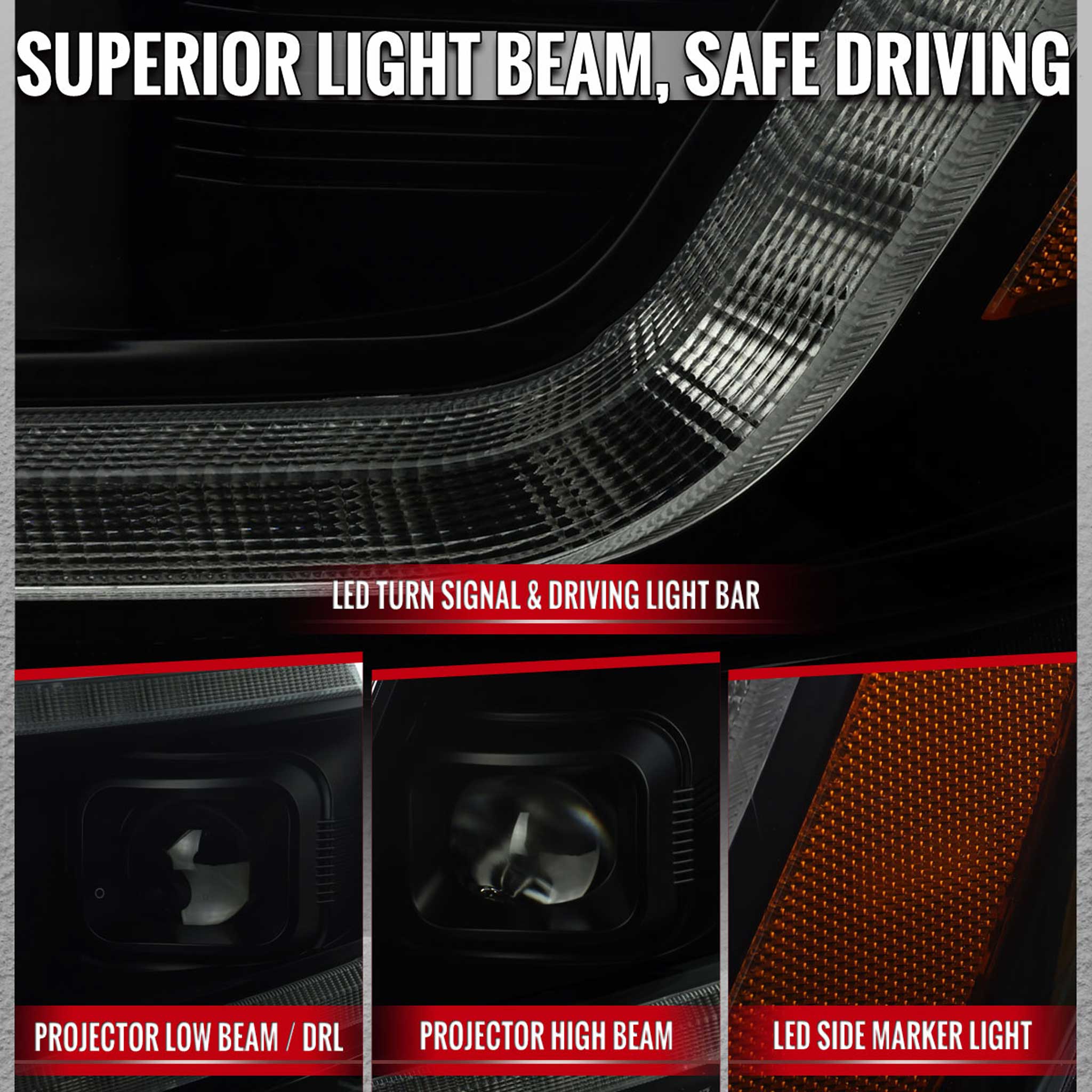 For Chevrolet Colorado 2015-2022 Headlights LED DRL Light Strip Turn Signal Side Marker Black Housing Smoked Lens