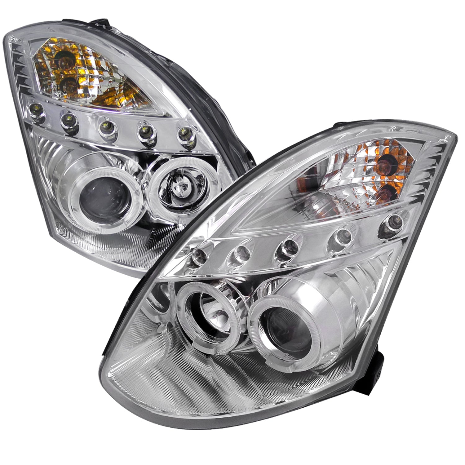 2003-2007 Infiniti G35 Coupe Dual Halo Projector Headlights Chrome/Clear Lens
