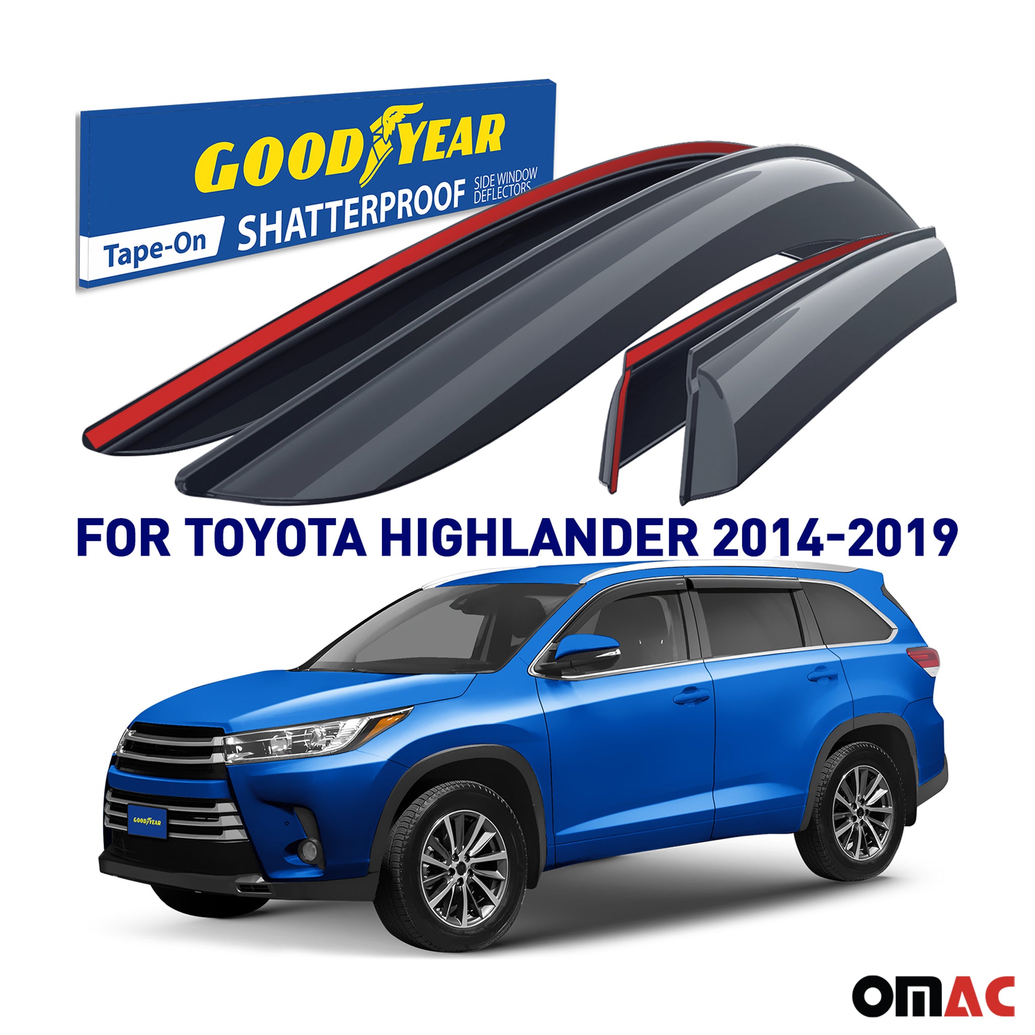 Goodyear Wind Deflectors for Toyota Highlander 2014-2019 Shatterproof Smoke 4x