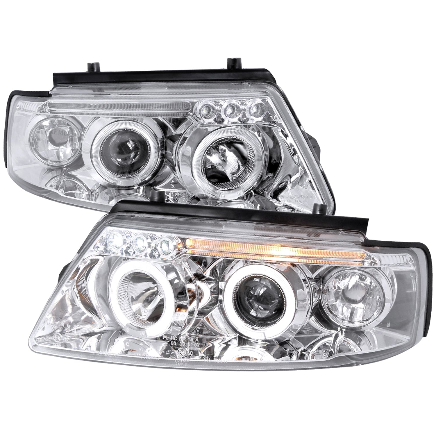 1997-2000 VW Passat Dual Halo Projector Headlights Chrome/Clear Lens